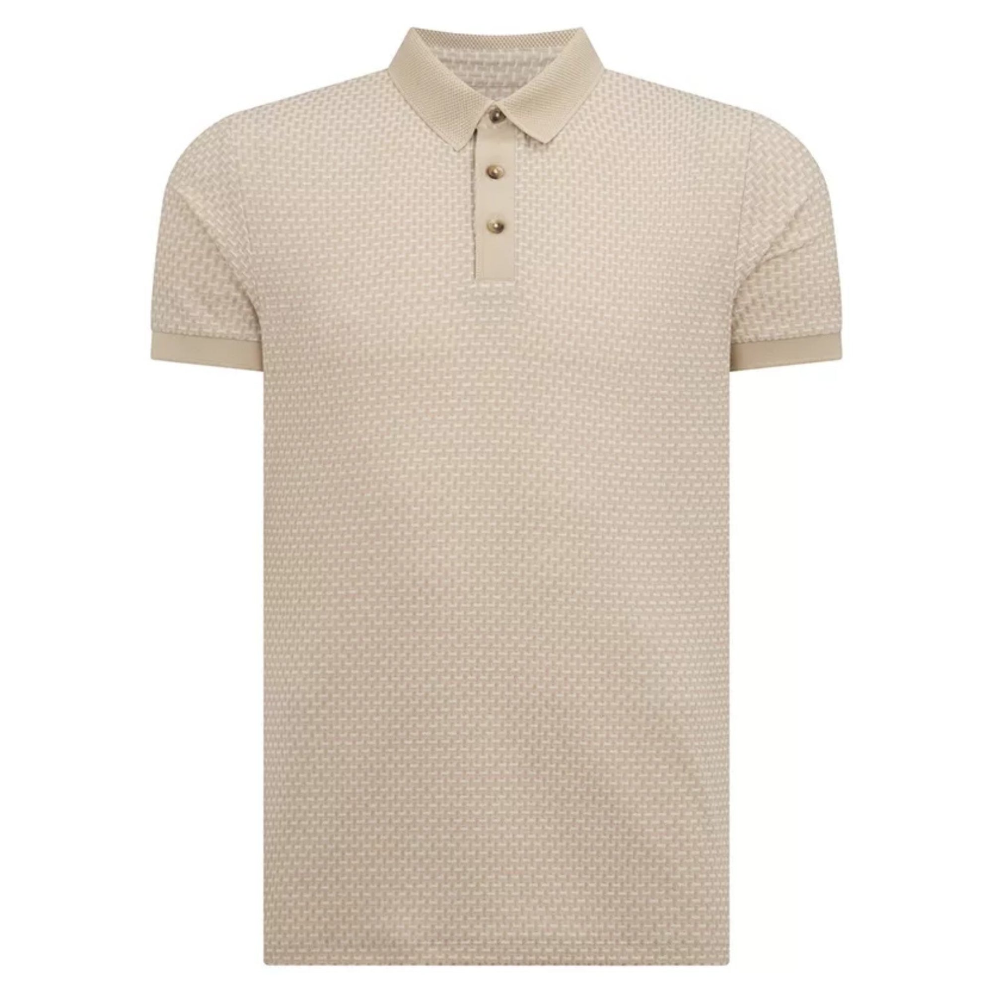 Beige patterned polo shirt on a white background