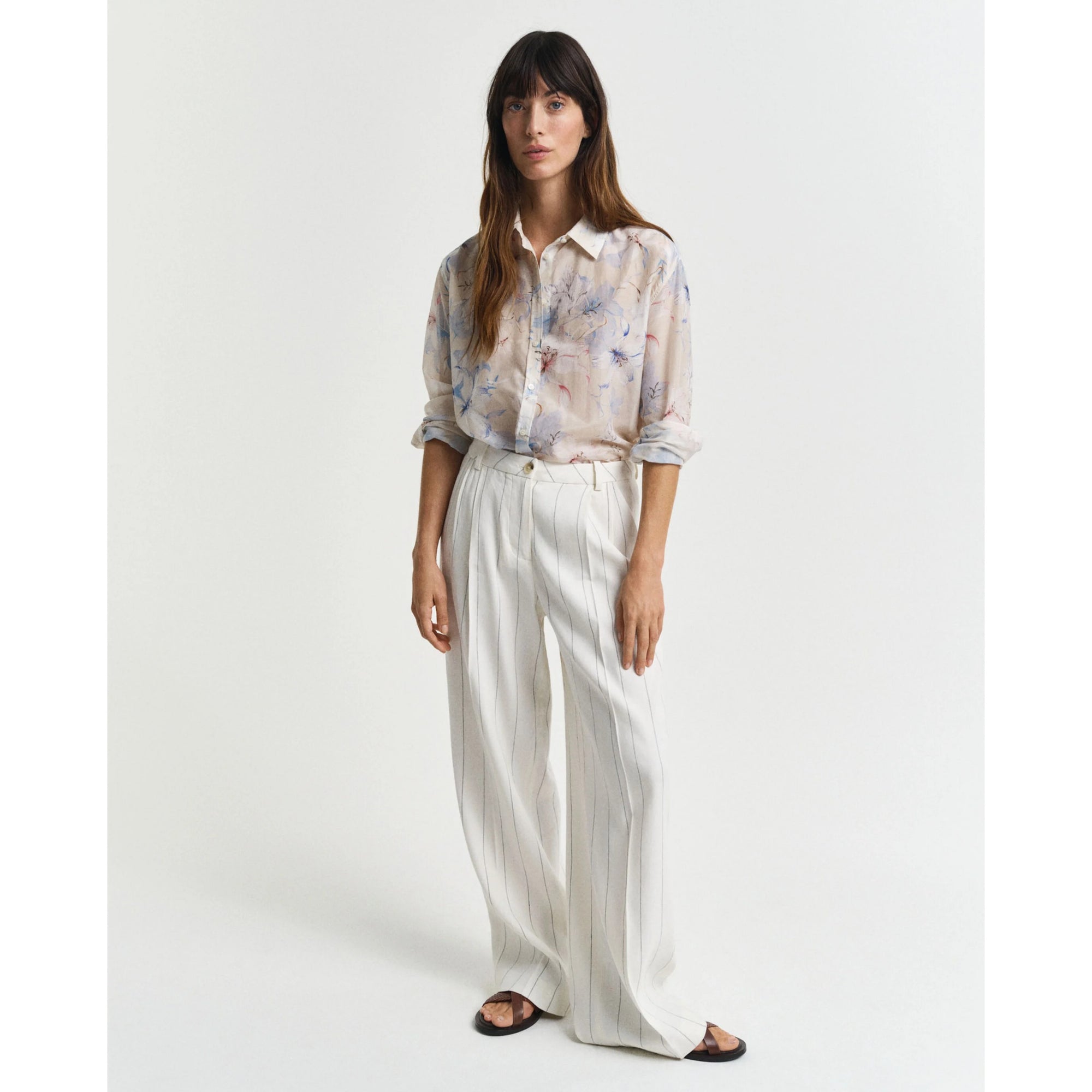 GANT Regular Fit Floral Cotton Silk Shirt in Putty 4300478