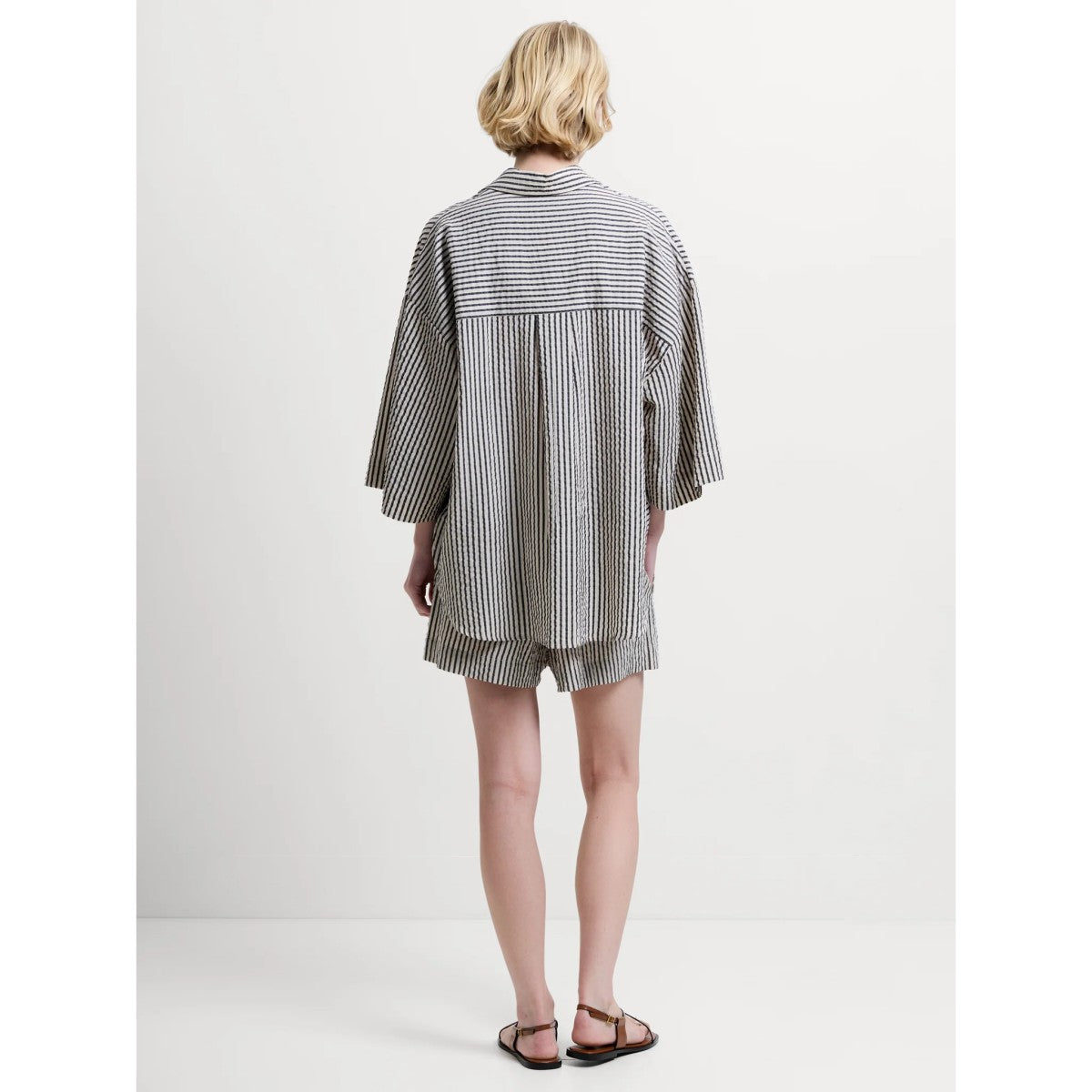 French Connection Lia Seersucker Shirt In Monochrome Stripes