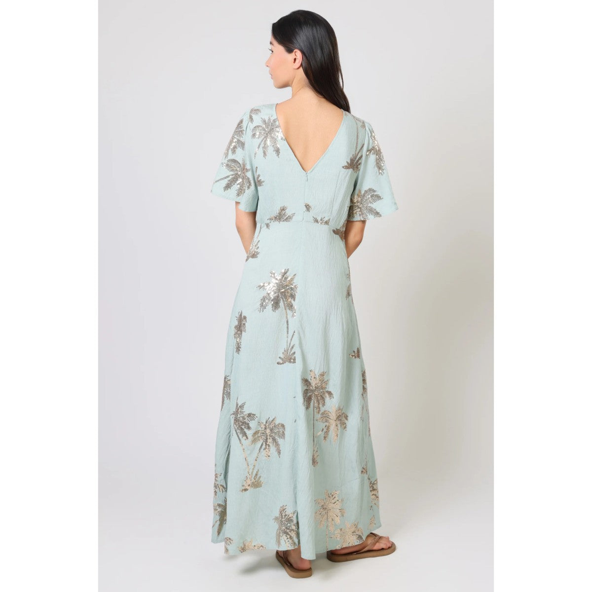Traffic People Palms Of Gold Rene Dress In Pastel Blue