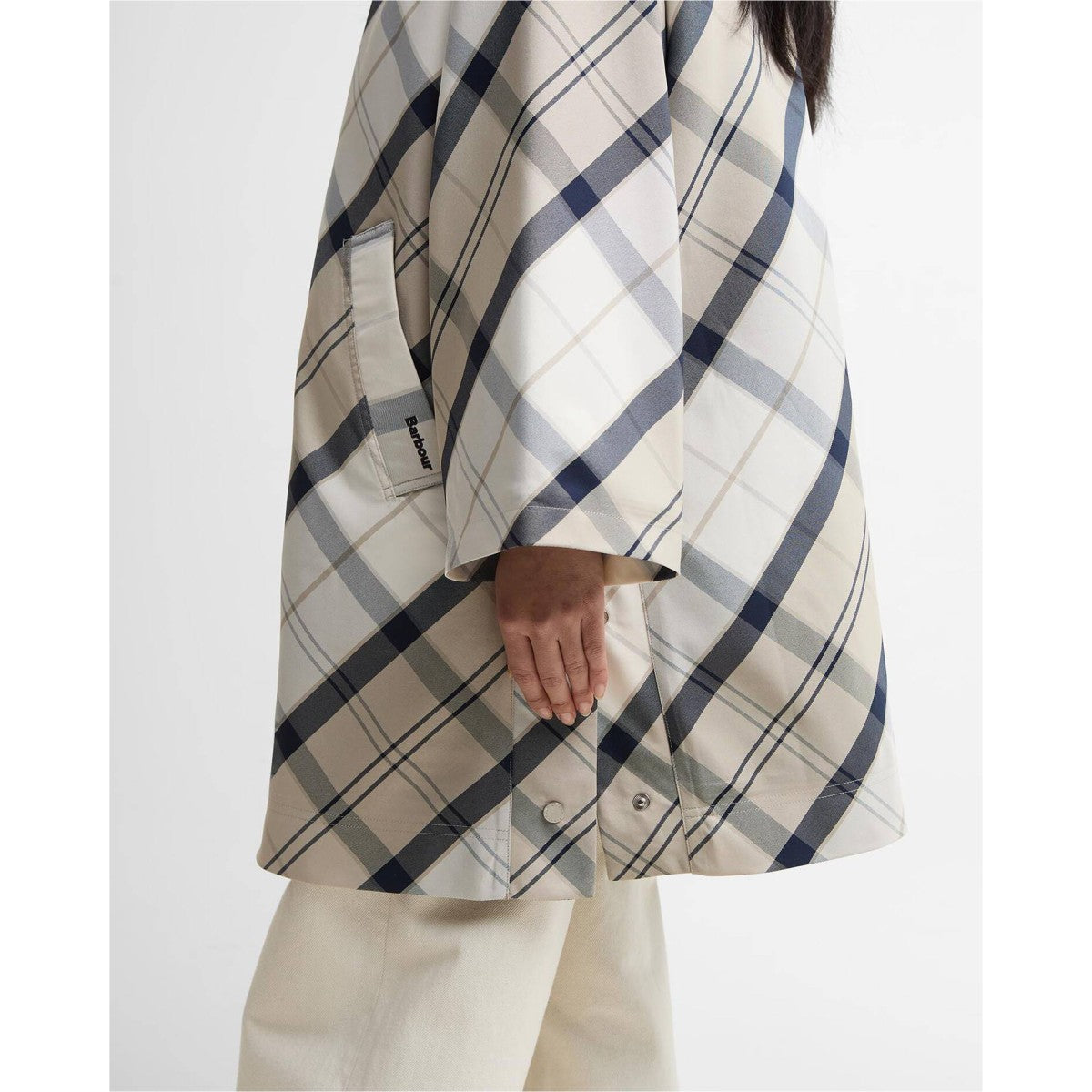 Barbour Kinsale Tartan Showerproof Cape In Dress Navy Tartan