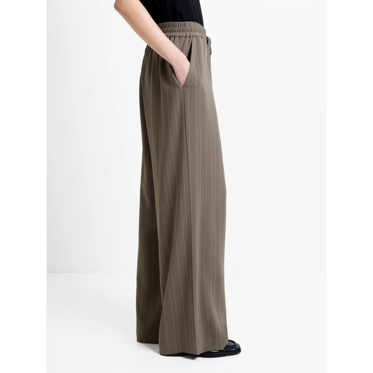 French Connection Erma Pinstripe Wide Leg Trouser In Vintage Khaki/White