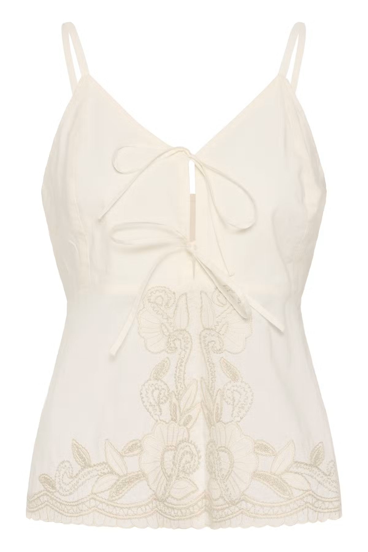 Part Two BellisiaPW Top In Whisper White With French Oak Embroidery