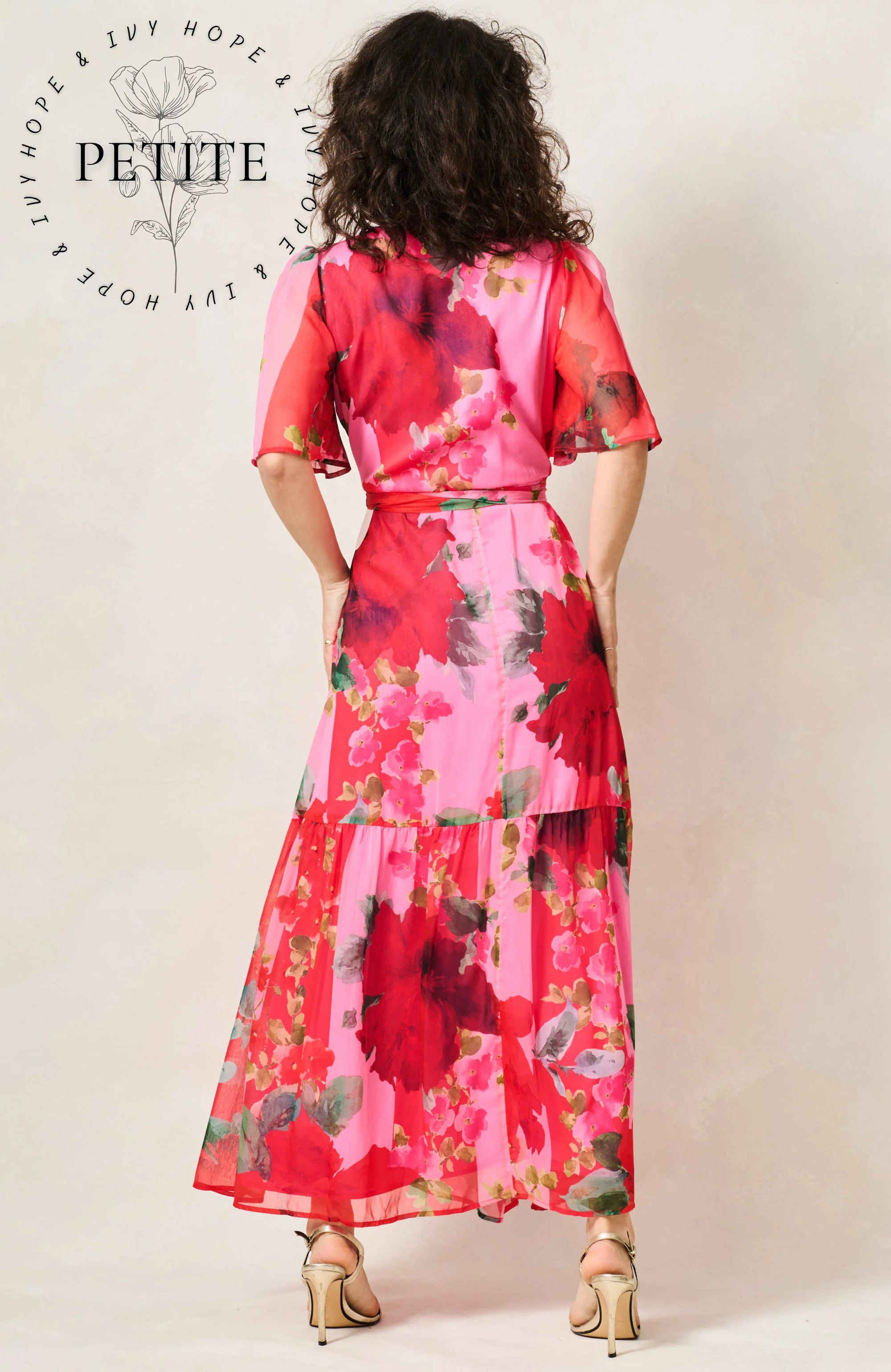 Hope &amp; Ivy Rosanna Petite Flutter Sleeve Maxi Dress In Red/Pink