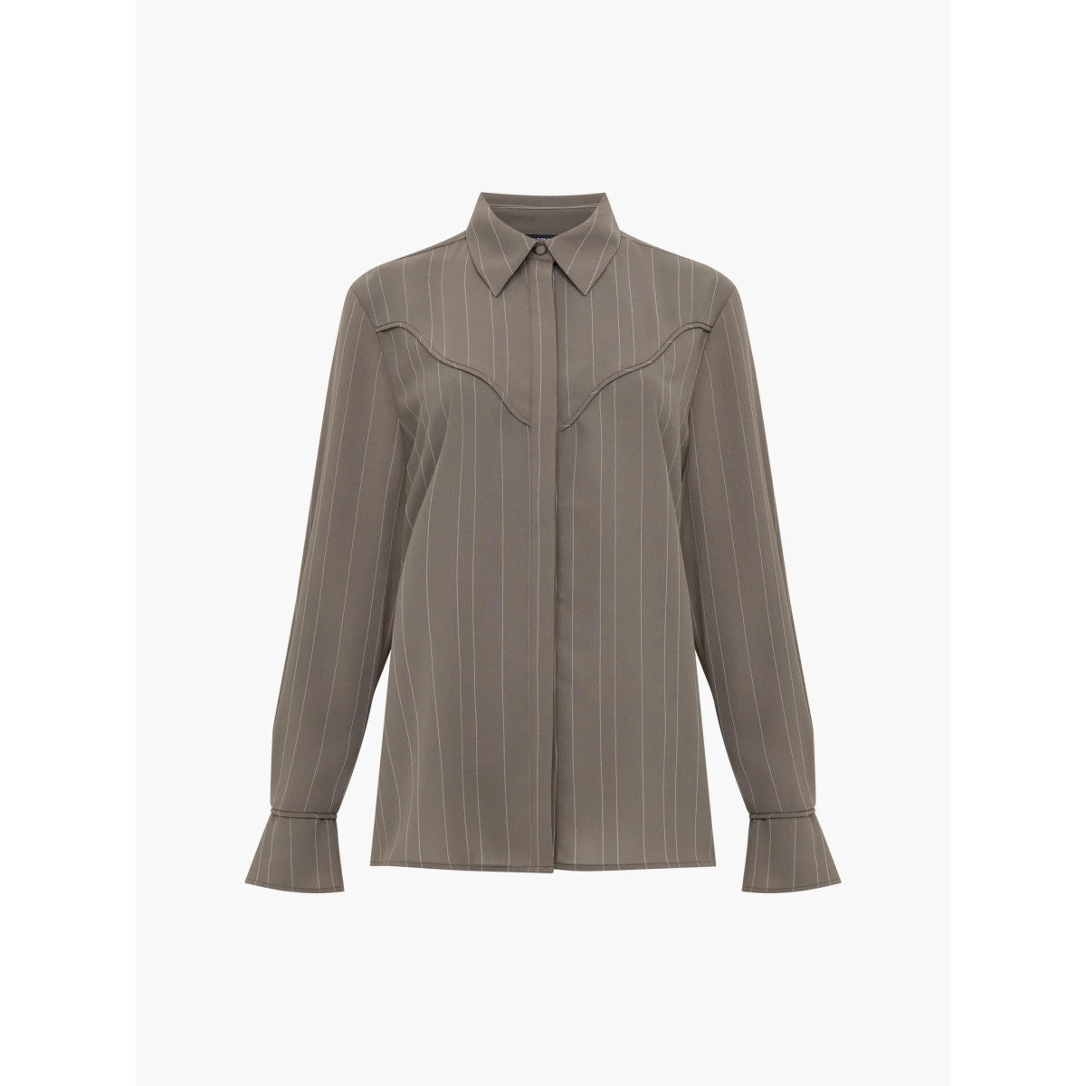 French Connection Erma Pinstripe Western Yoke Shirt In Vintage Khaki/ White