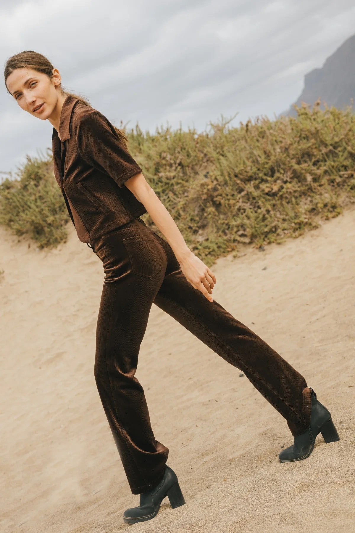 Traffic People Corrie's Bravado Kick Flare Trousers In Brown