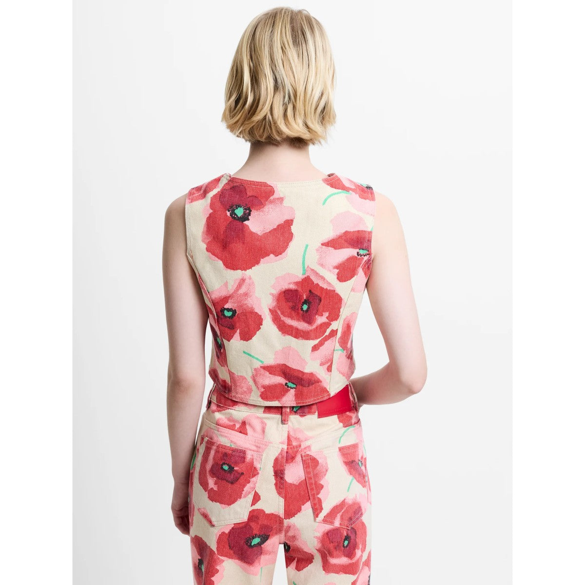 French Connection Poppy Dallas Denim Waistcoat In Red Multi