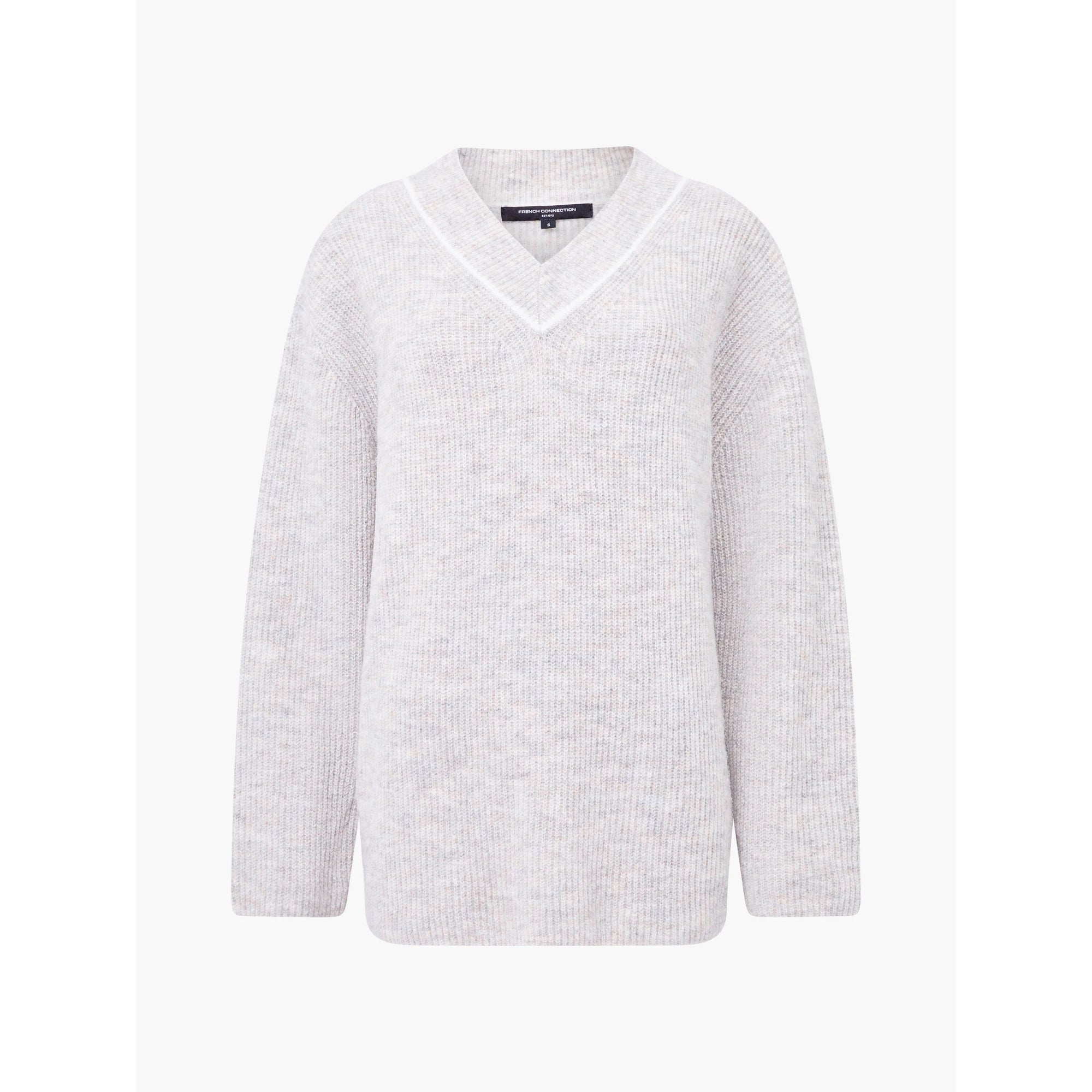 French Connection Kezia Vertical V Neck Jumper Stone Grey 78ZAM