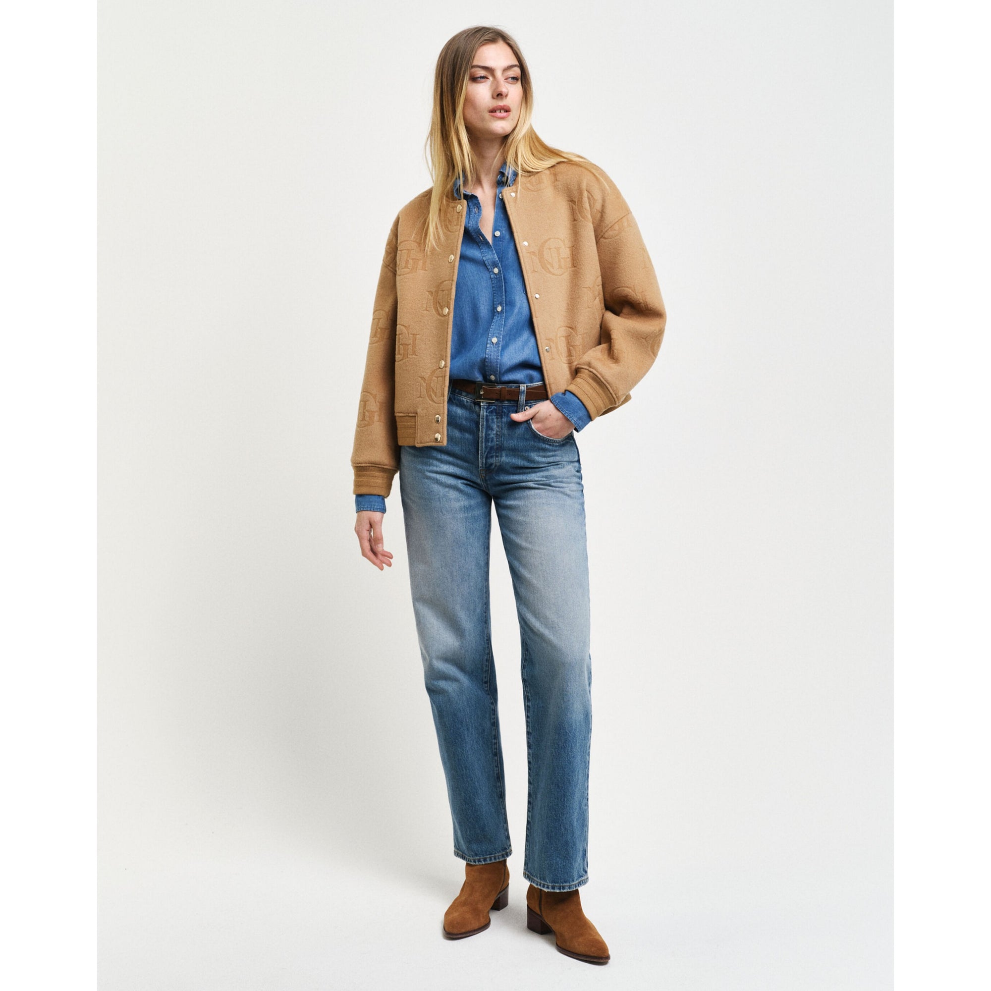 GANT Jacquard Varsity Pure Wool Jacket Warm Khaki 4700335