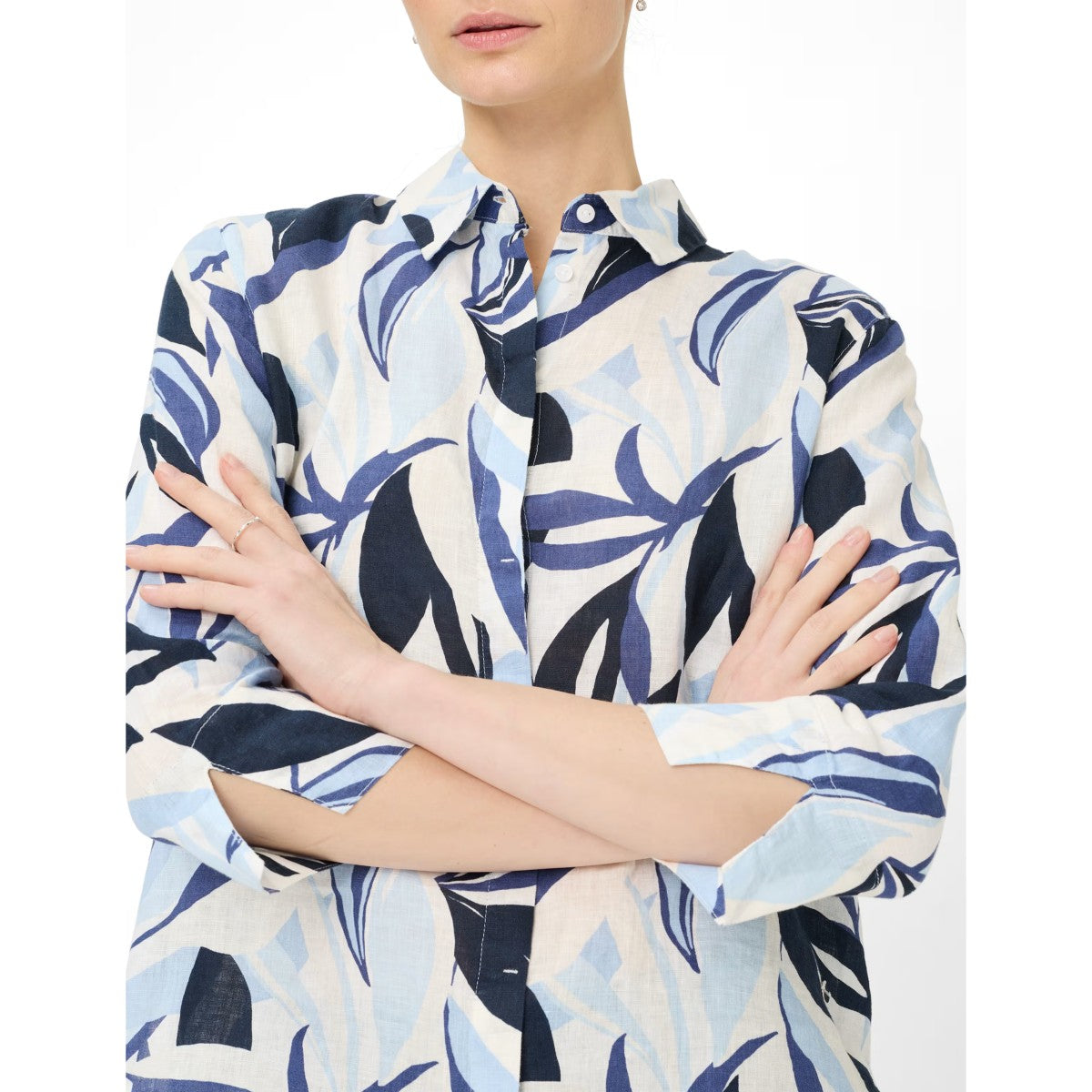 Brax Vicki Linen Blouse In Blue Print 94-0026