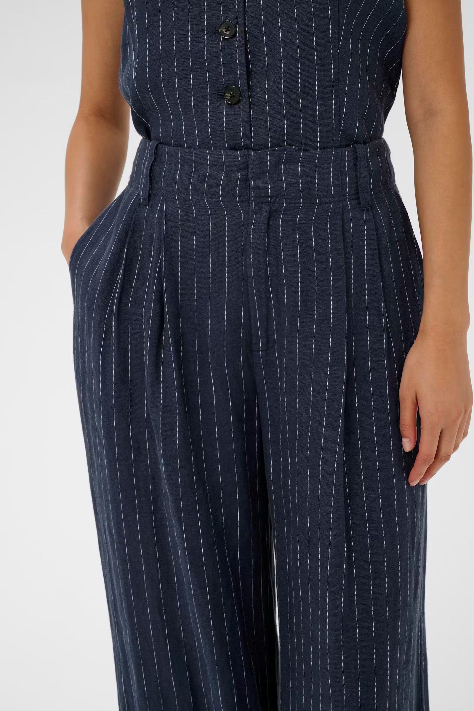 Part Two Aliya Linen Trousers In Blue Nights Pinstripe