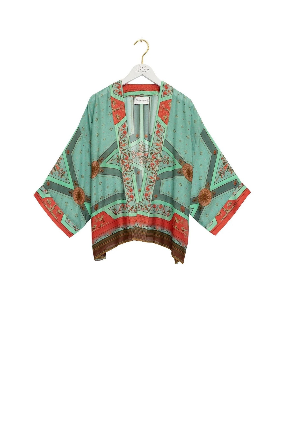 One Hundred Stars Fluer De Lys Aqua Kimono