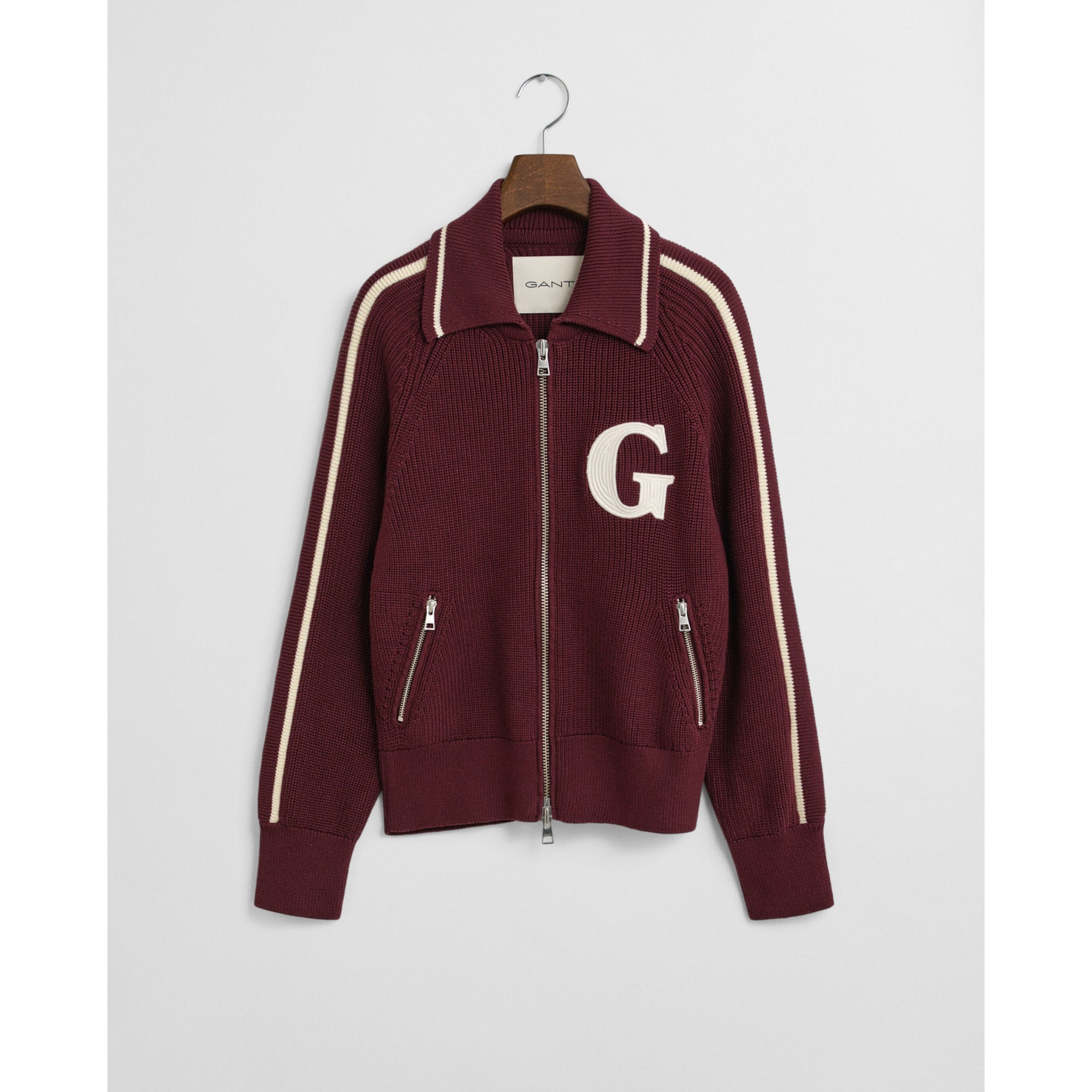 GANT Varsity Zip Cardigan Plum Wine 4805369
