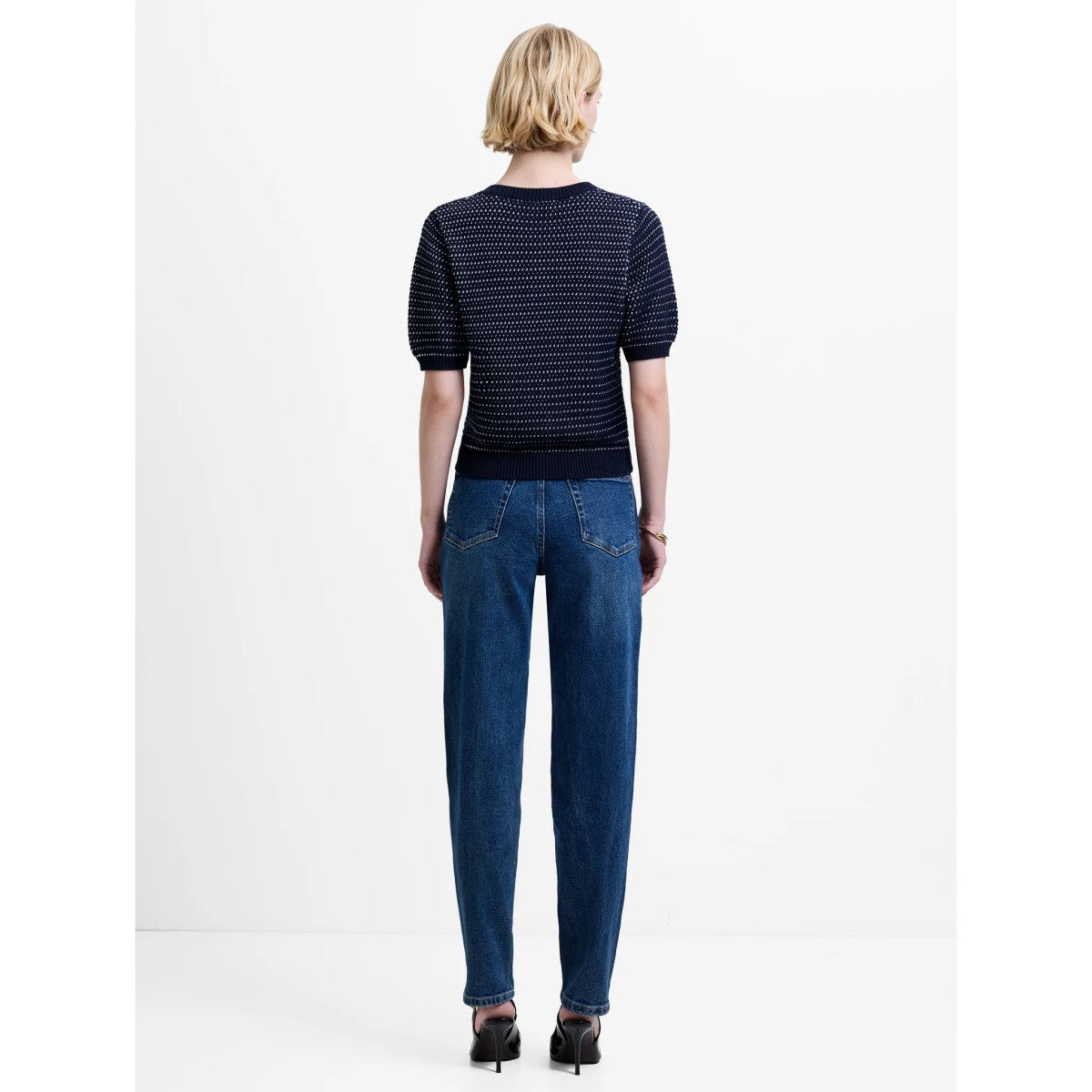 French Connection Haddie Mozart Knit Top In Navy/Linen White