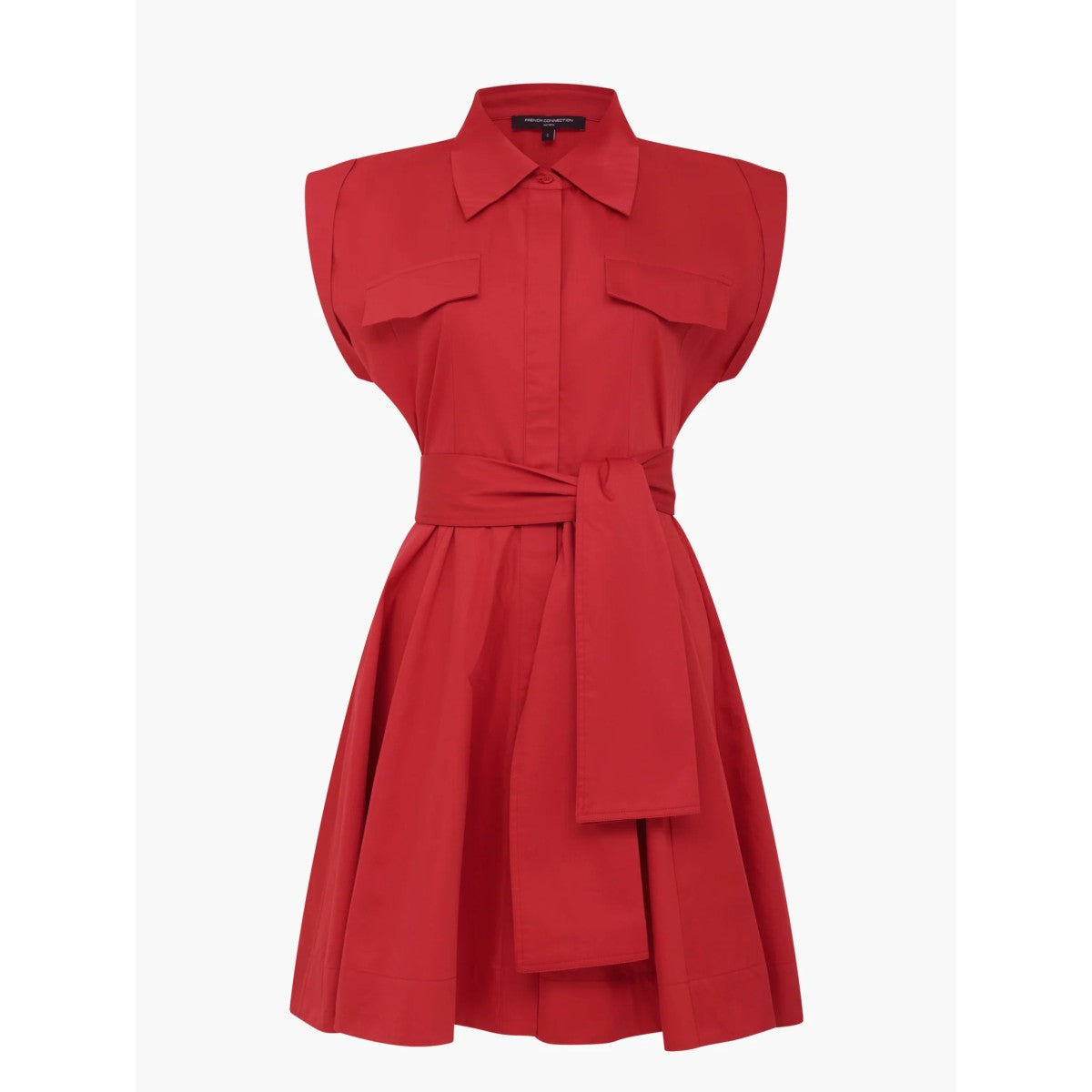 French Connection Alexis Belted Cotton Mini Dress In Watermelon Red