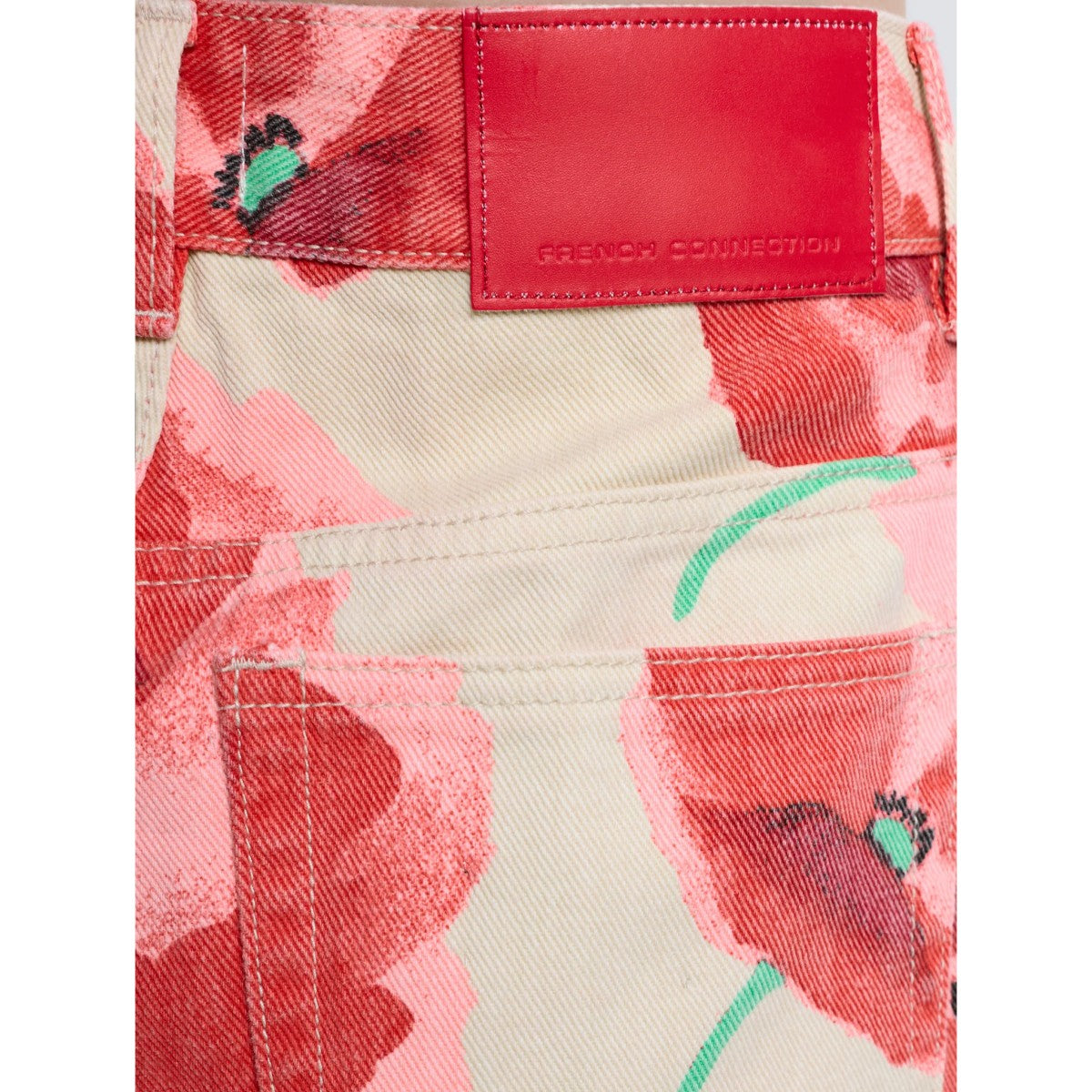 French Connection Poppy Dallas Printed Denim Wide Leg Jeans In Red Multi