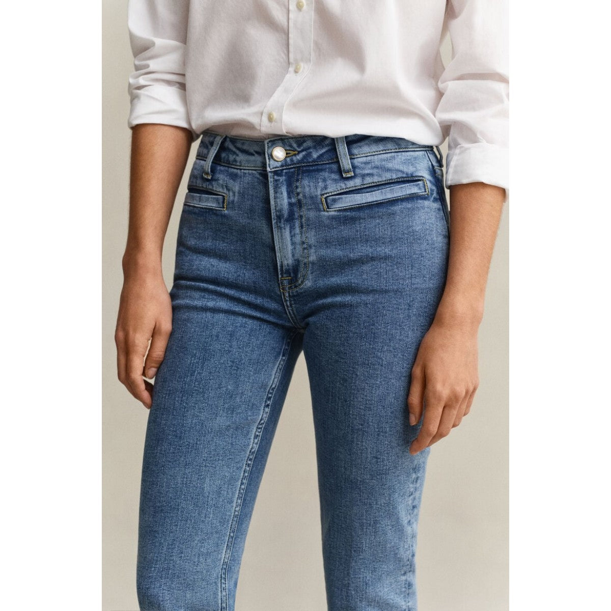 GANT Slim Fit Flared Monogram Jeans In Light Blue