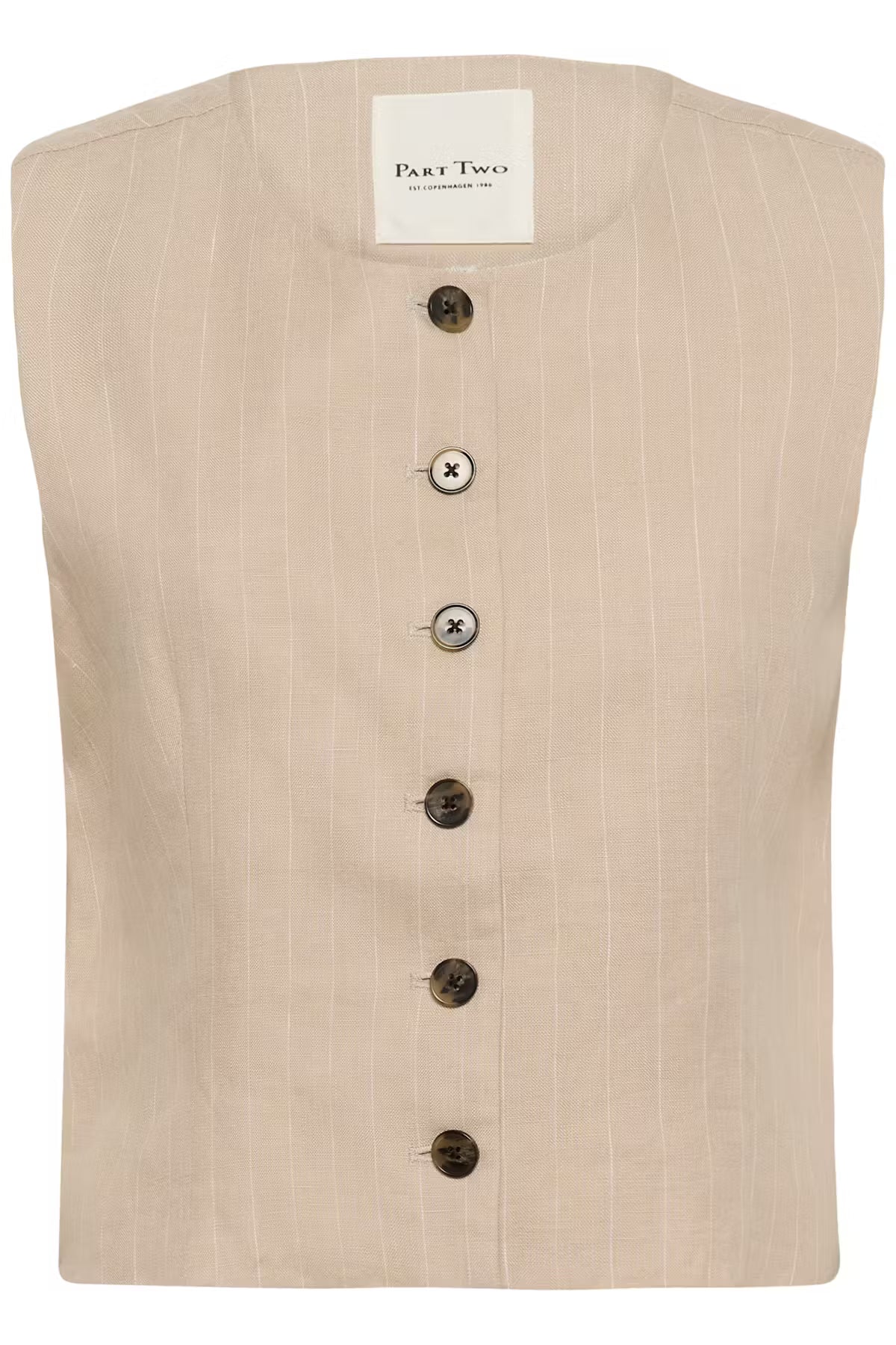 Part Two Azania Linen Waistcoat In Neutral Pinstripe