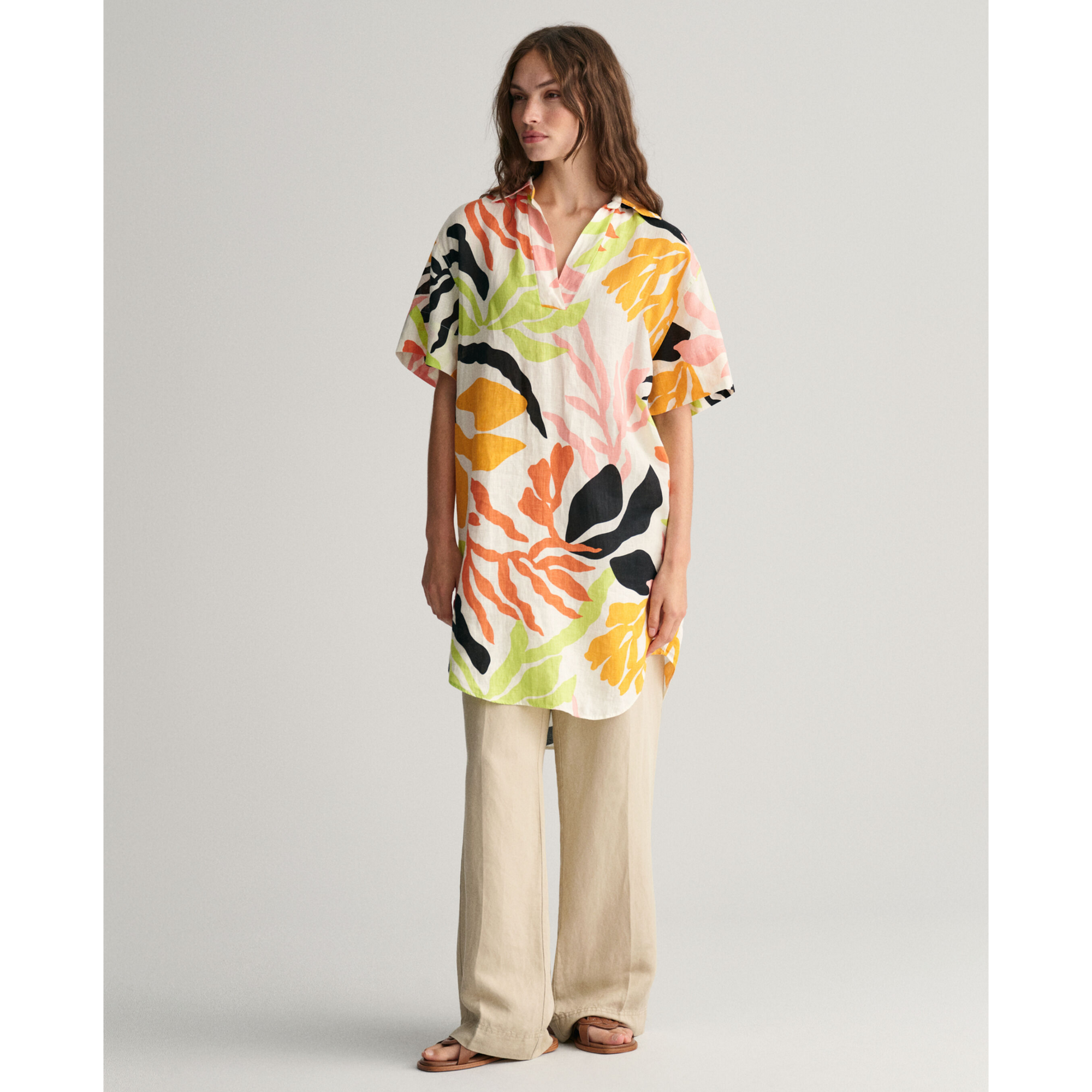 GANT Relaxed Palm Print Linen Caftan Medal Yellow 4503329