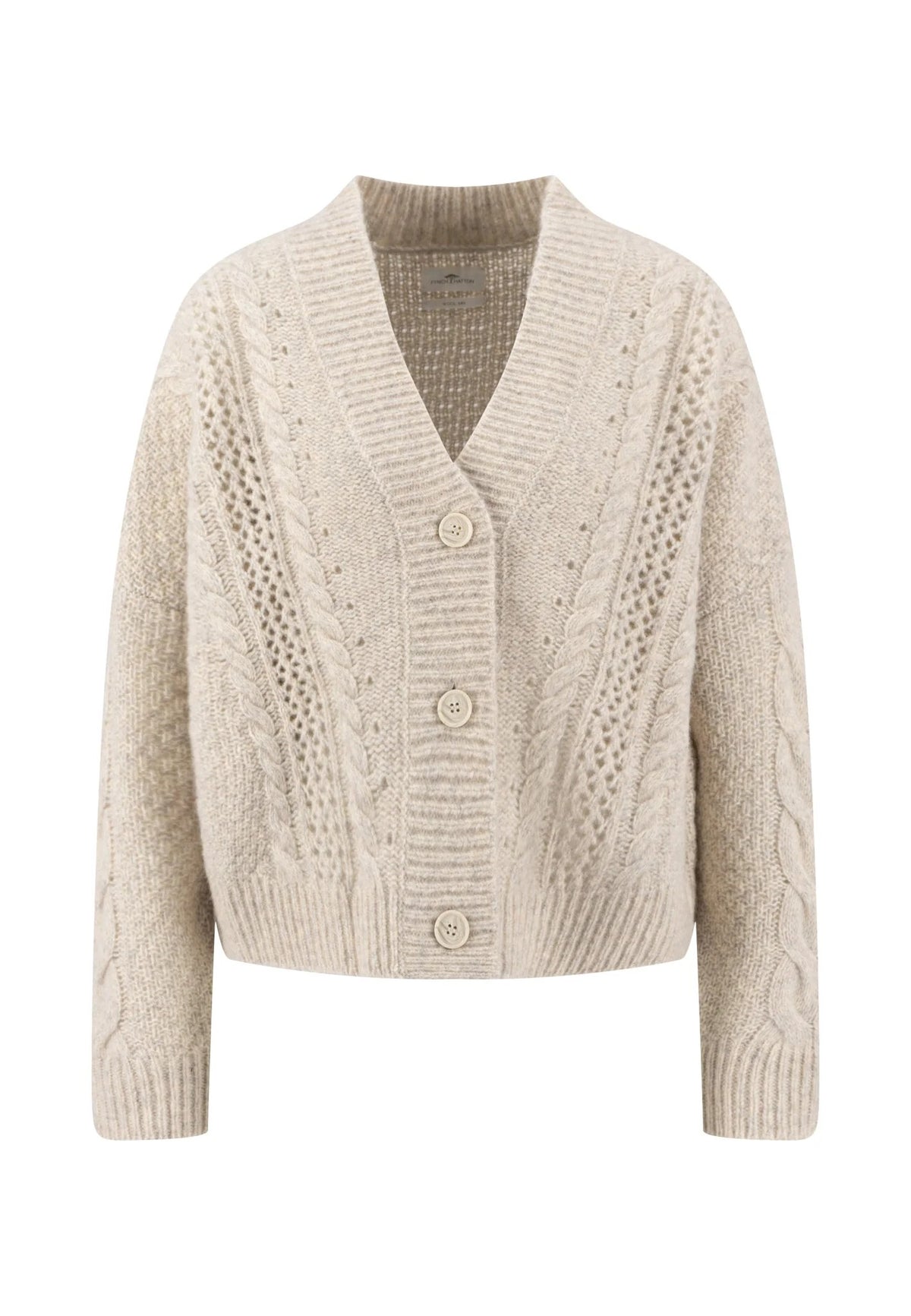 Fynch-Hatton Cable Knit  Wool Blend Cardigan In Neutral Tan 26107311