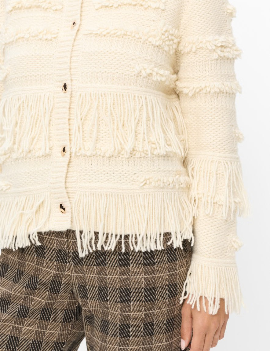 Brax Amelie Fringed Knitted Cardigan In Off White 90-6030