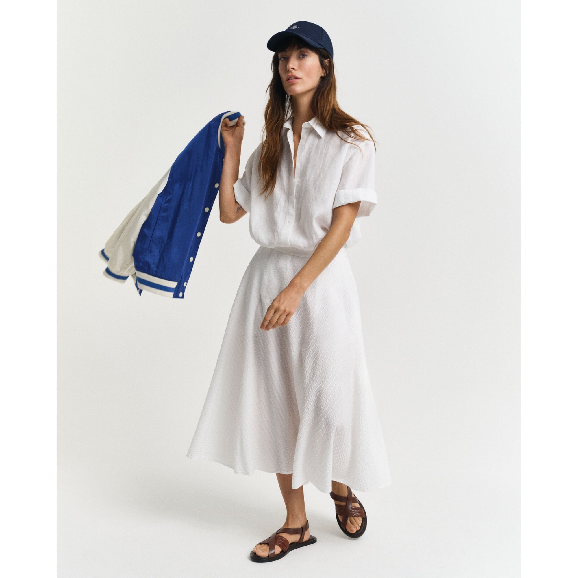 GANT Tonal Striped Seersucker Skirt in White 4400182