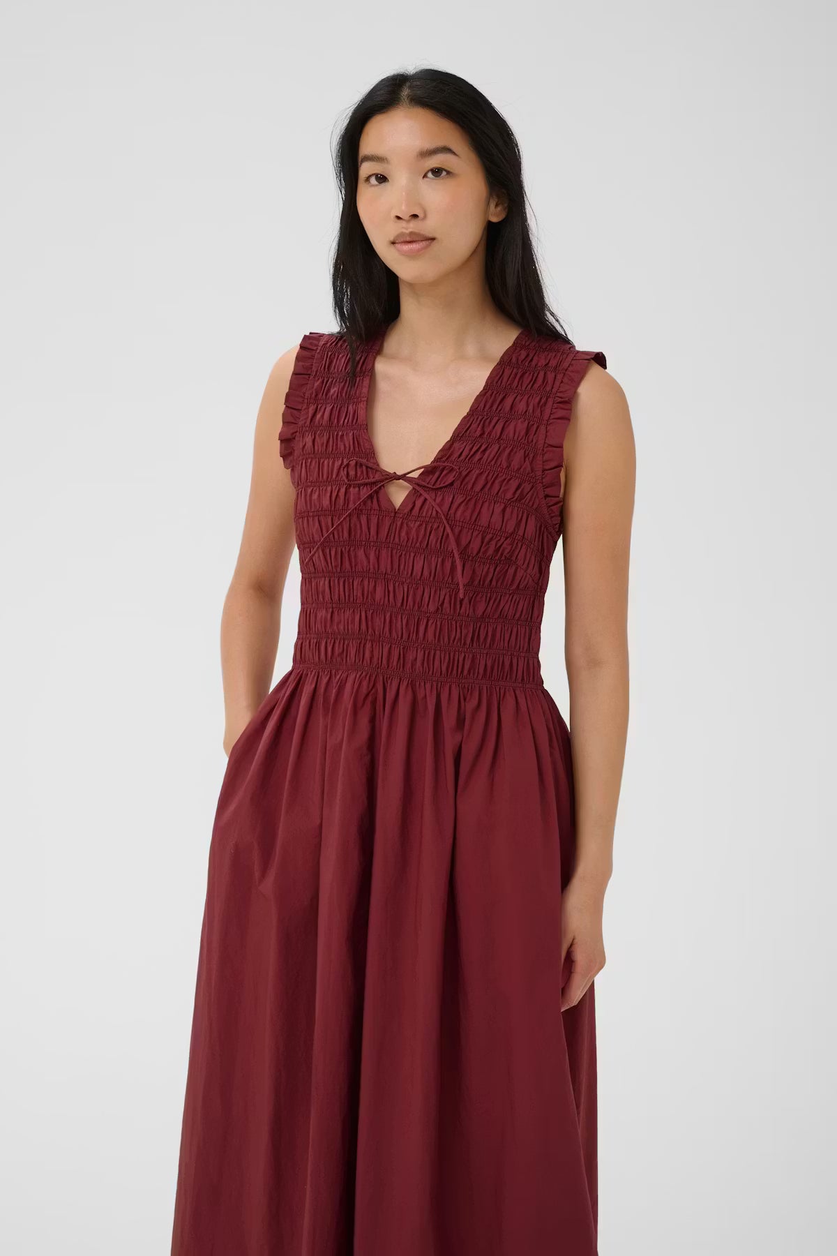 Part Two Borgnette Midi Dress In Burnt Russet