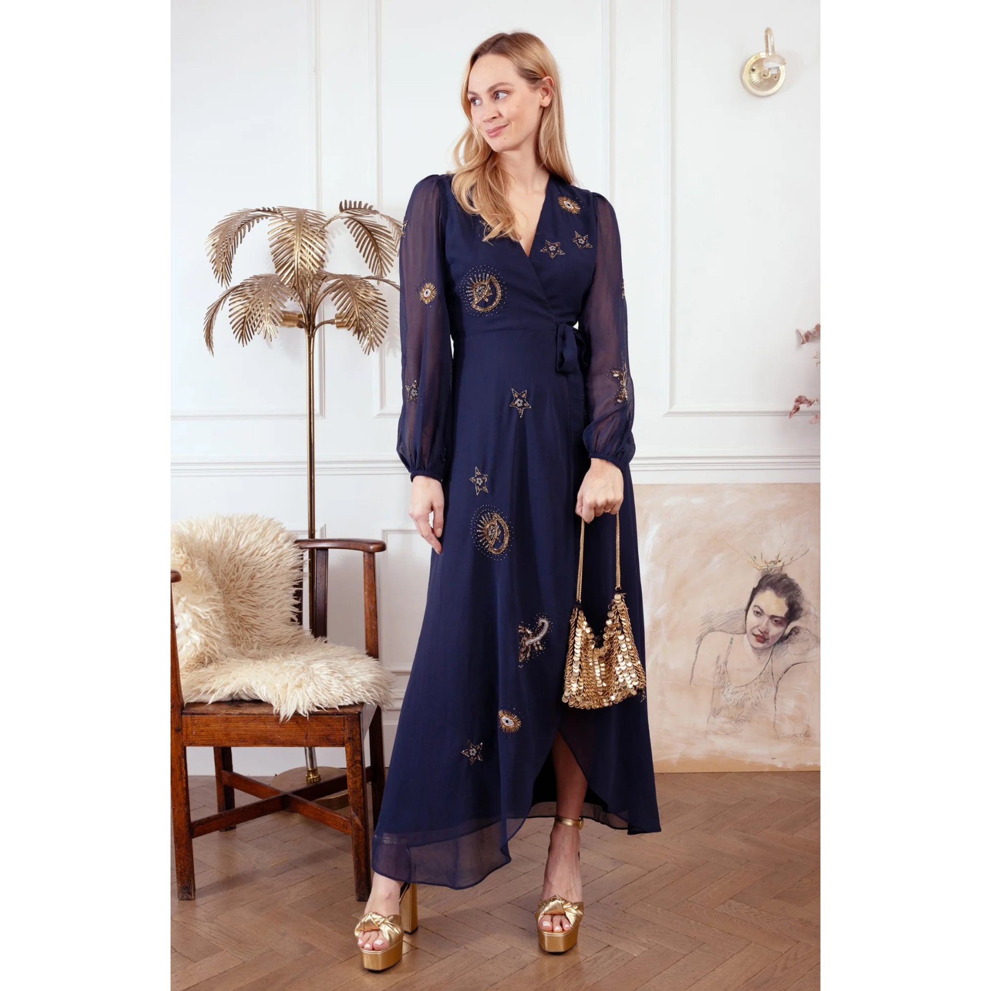 Hope &amp; Ivy Kai Blouson-Sleeve Wrap Dress 7792