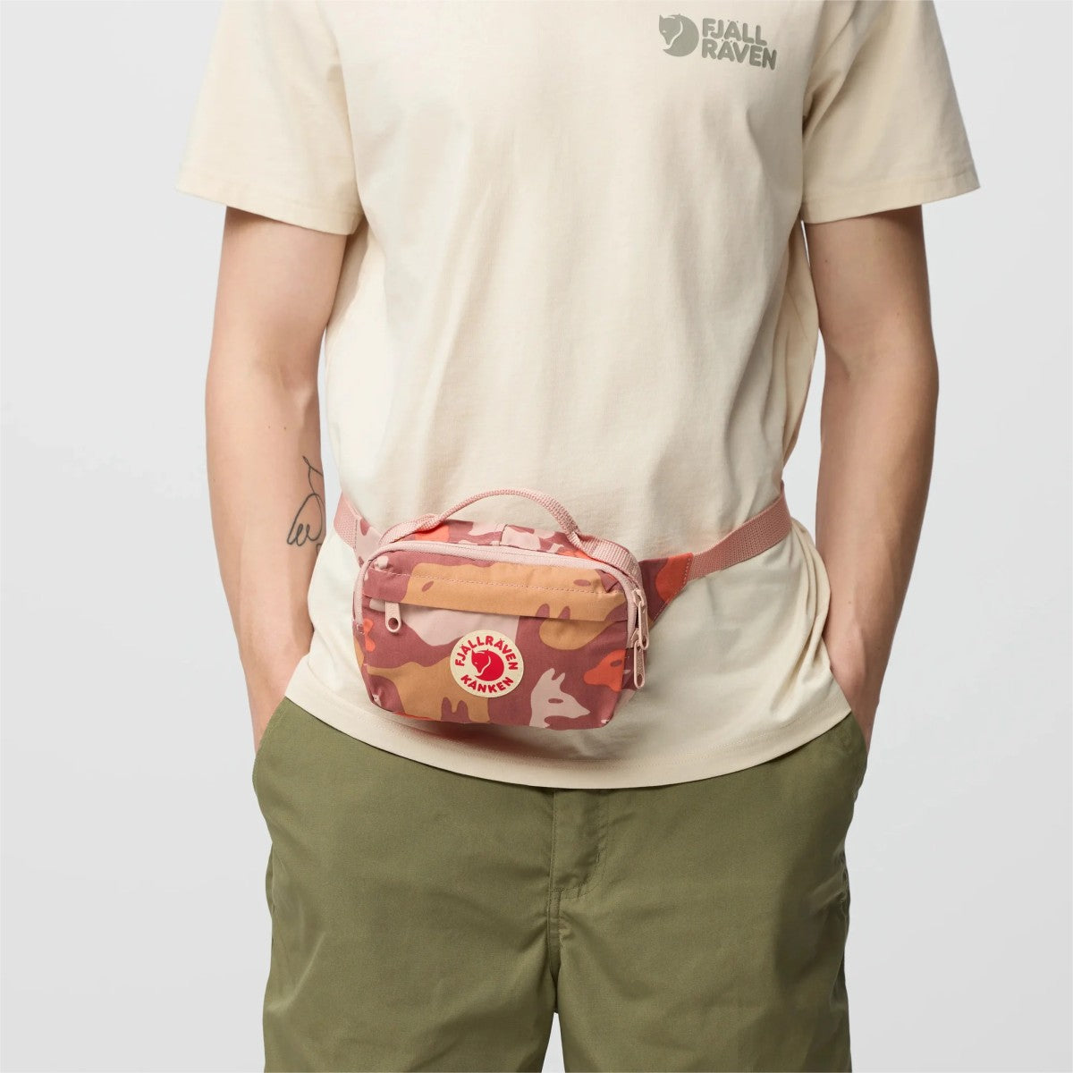 Fjällräven Kanken Graphics Hip Pack  In Chalk Rose/Hidden Animals