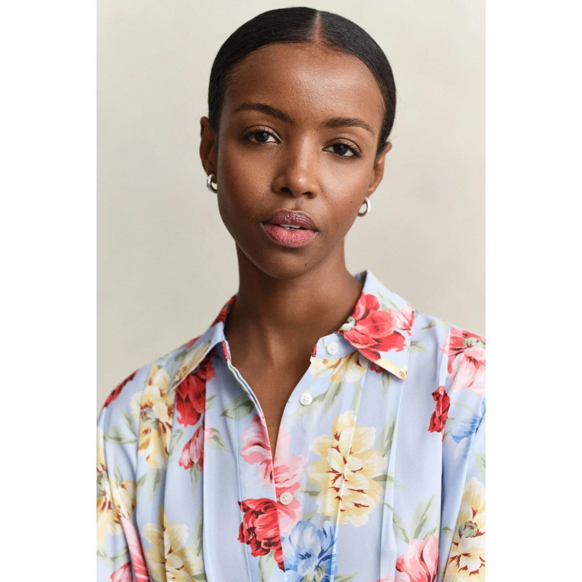 GANT Floral Pleated Shirt Dress In Light Blue