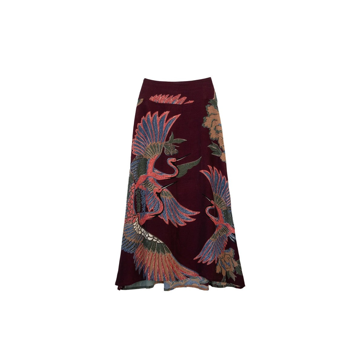 Long skirt with Crane animal print on a white background