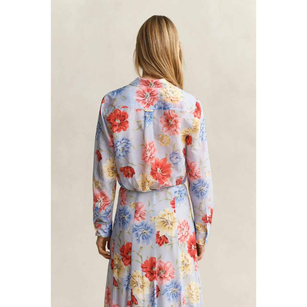 GANT Regular Fit Floral Cotton Silk Shirt In Light Blue