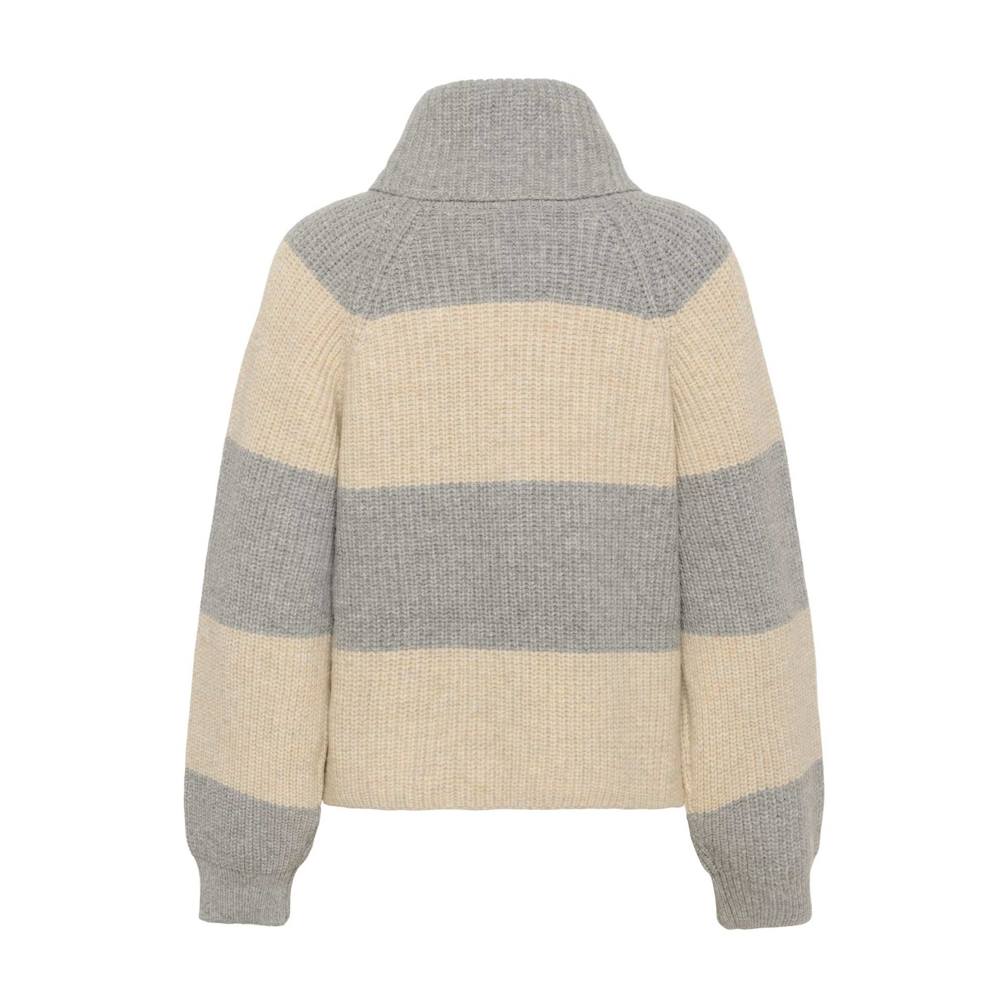 Part Two Simra High Collar Knit Sweater - French Oak/Grey Melange Stripe