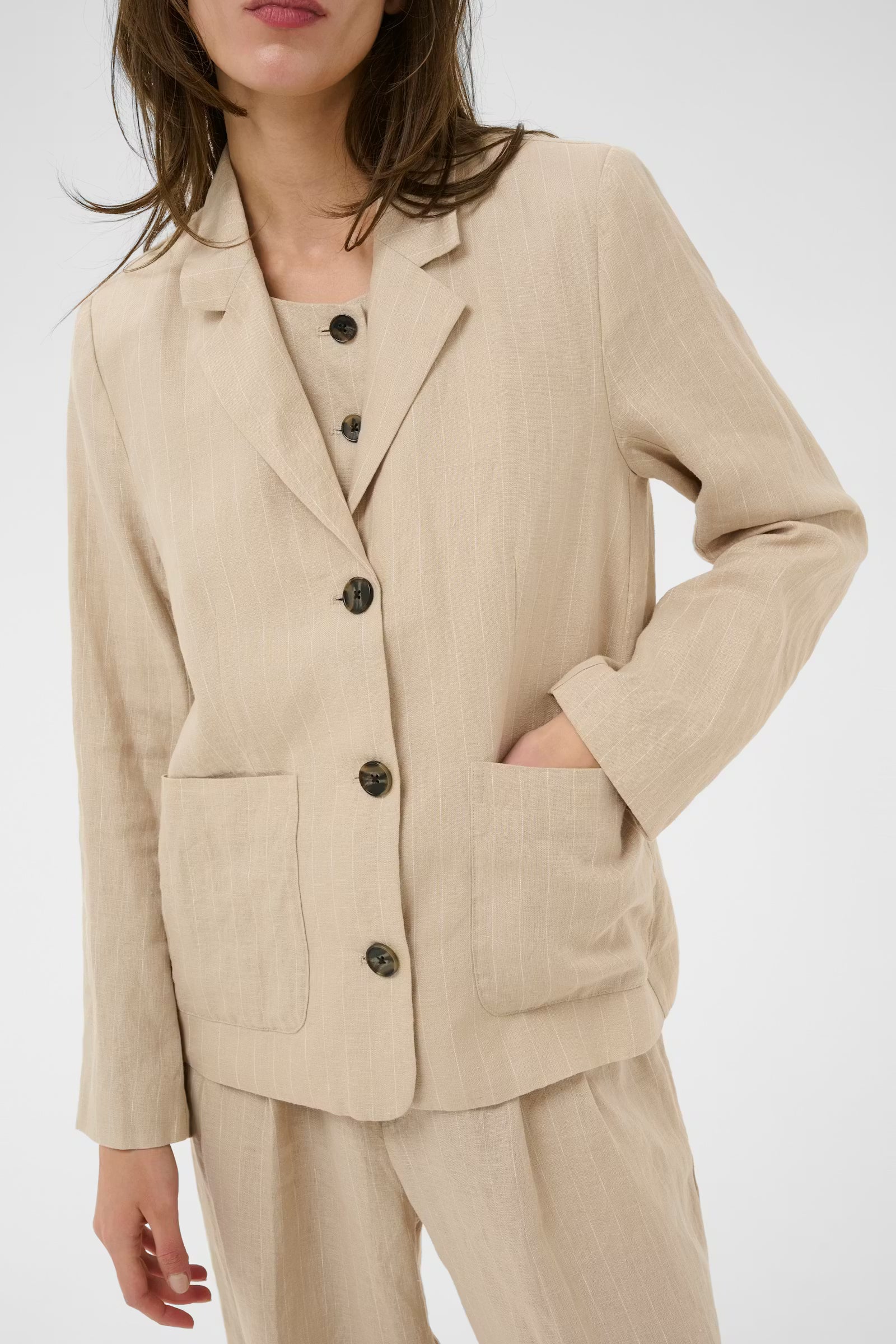 Part Two Alita Linen Blazer In Neutral Pinstripe