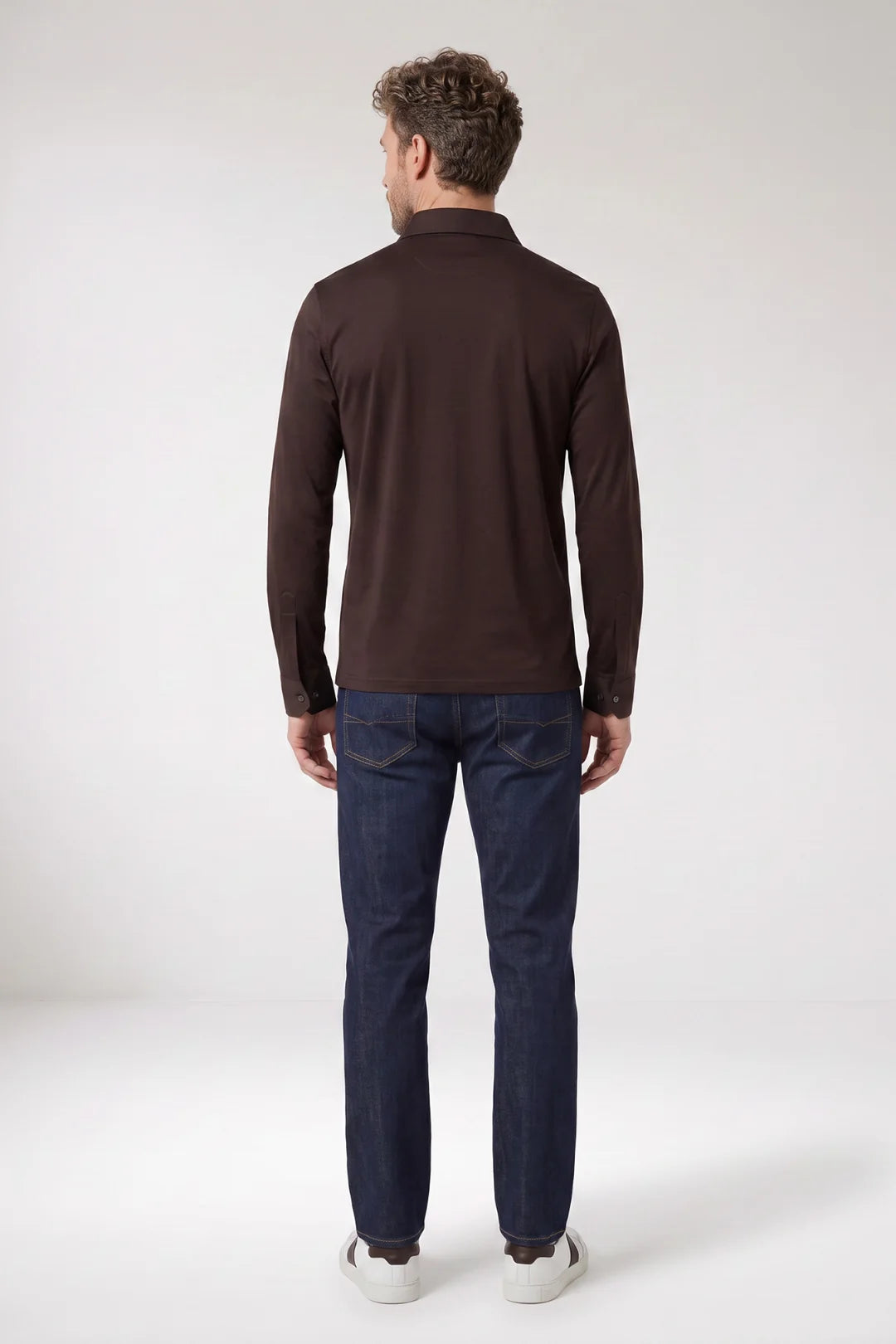 Giordano Luke Liquid Cotton Long Sleeve Polo in Dark Brown