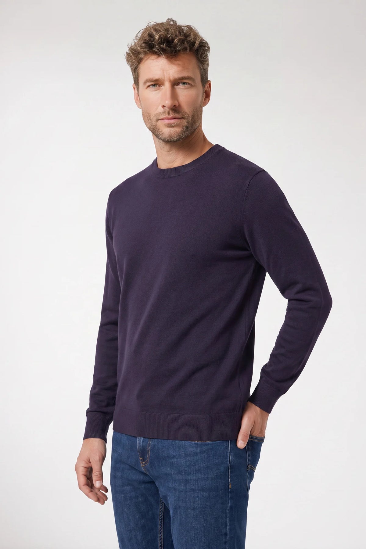 Giordano Treviso Tencel Crewneck Sweater in Navy