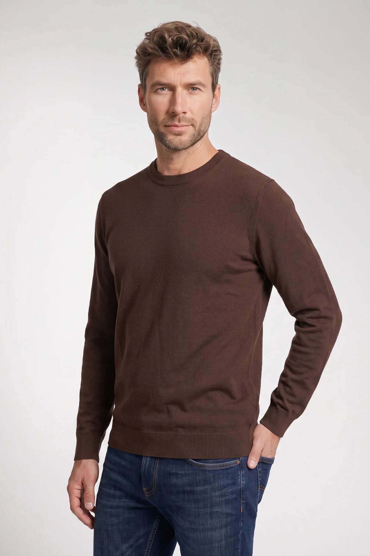 Giordano Treviso Tencel Crewneck Sweater in Chocolate Brown