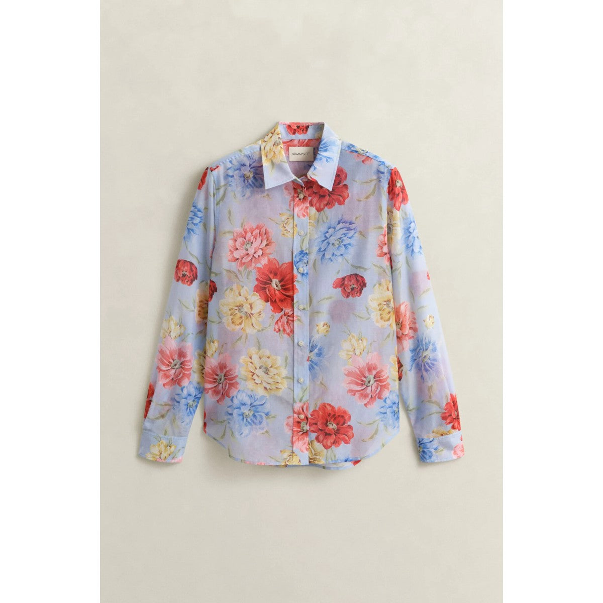 GANT Regular Fit Floral Cotton Silk Shirt In Light Blue