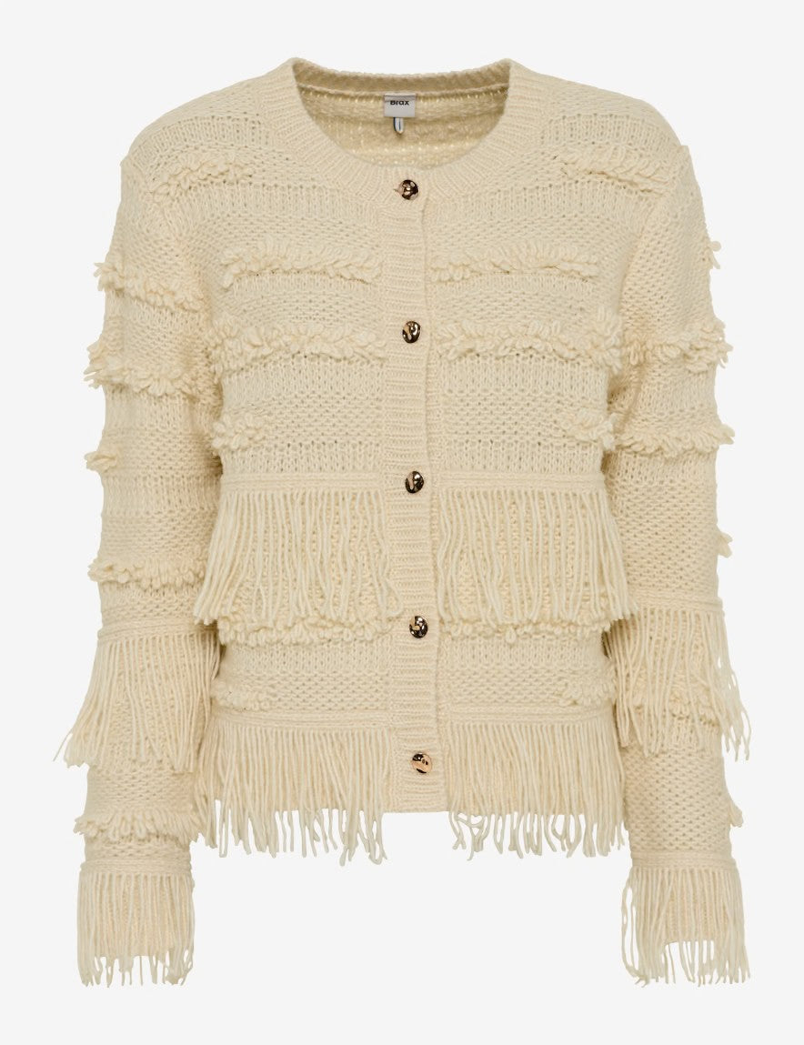 Brax Amelie Fringed Knitted Cardigan In Off White 90-6030