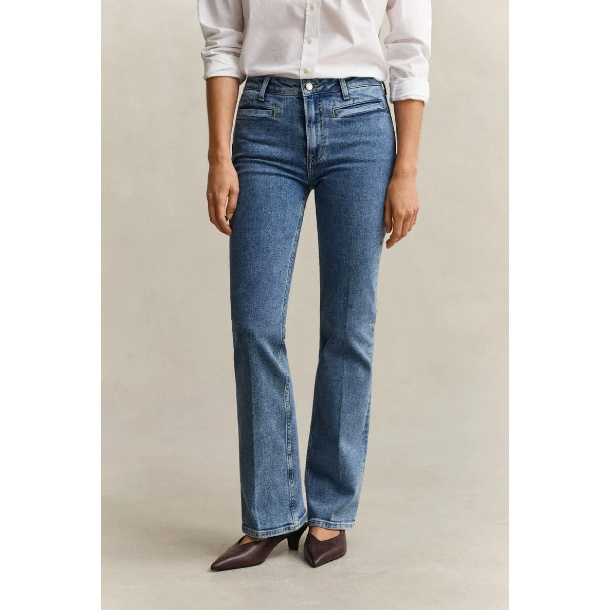GANT Slim Fit Flared Monogram Jeans In Light Blue