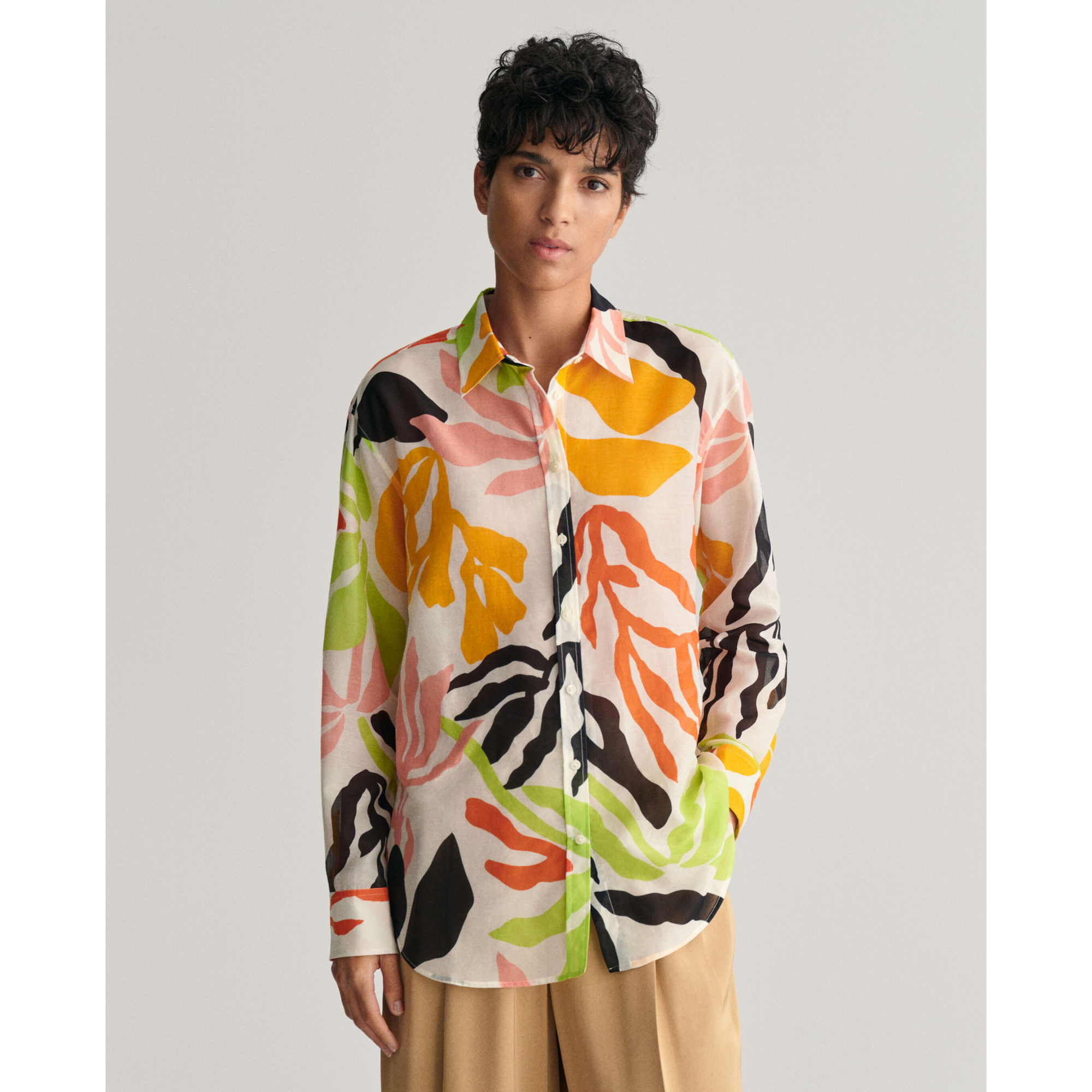 GANT Relaxed Palm Print Cotton Silk Shirt Medal Yellow 4300332