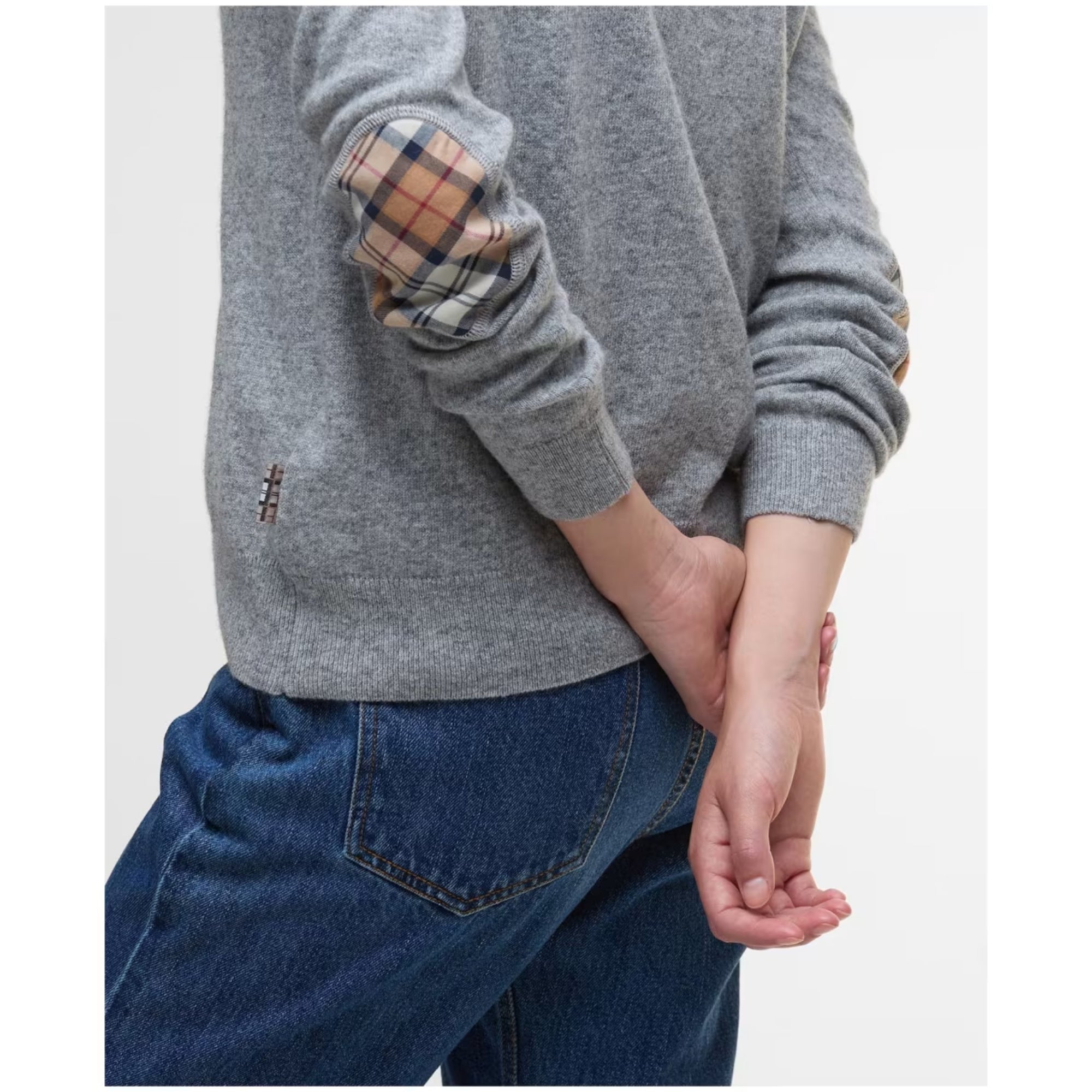 Barbour Pendle Knitted Cardigan Grey Marl/Hessian Tartan LKN1076GY71