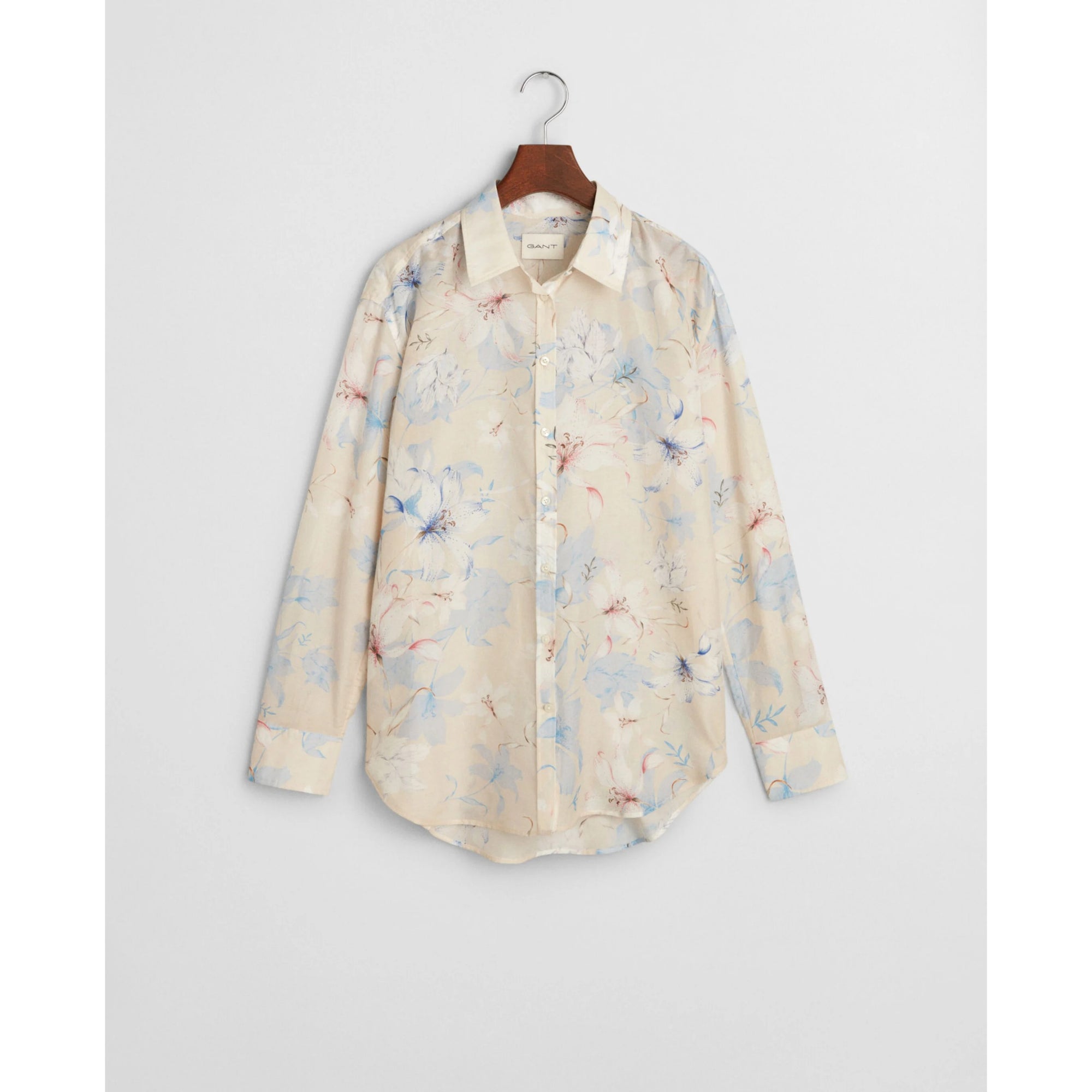 GANT Regular Fit Floral Cotton Silk Shirt in Putty 4300478