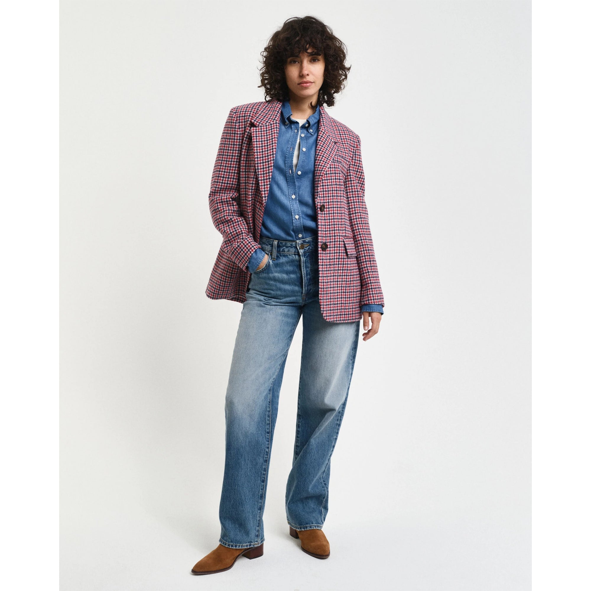 GANT Houndstooth Blazer Regular Fit in Bright Red 4770316