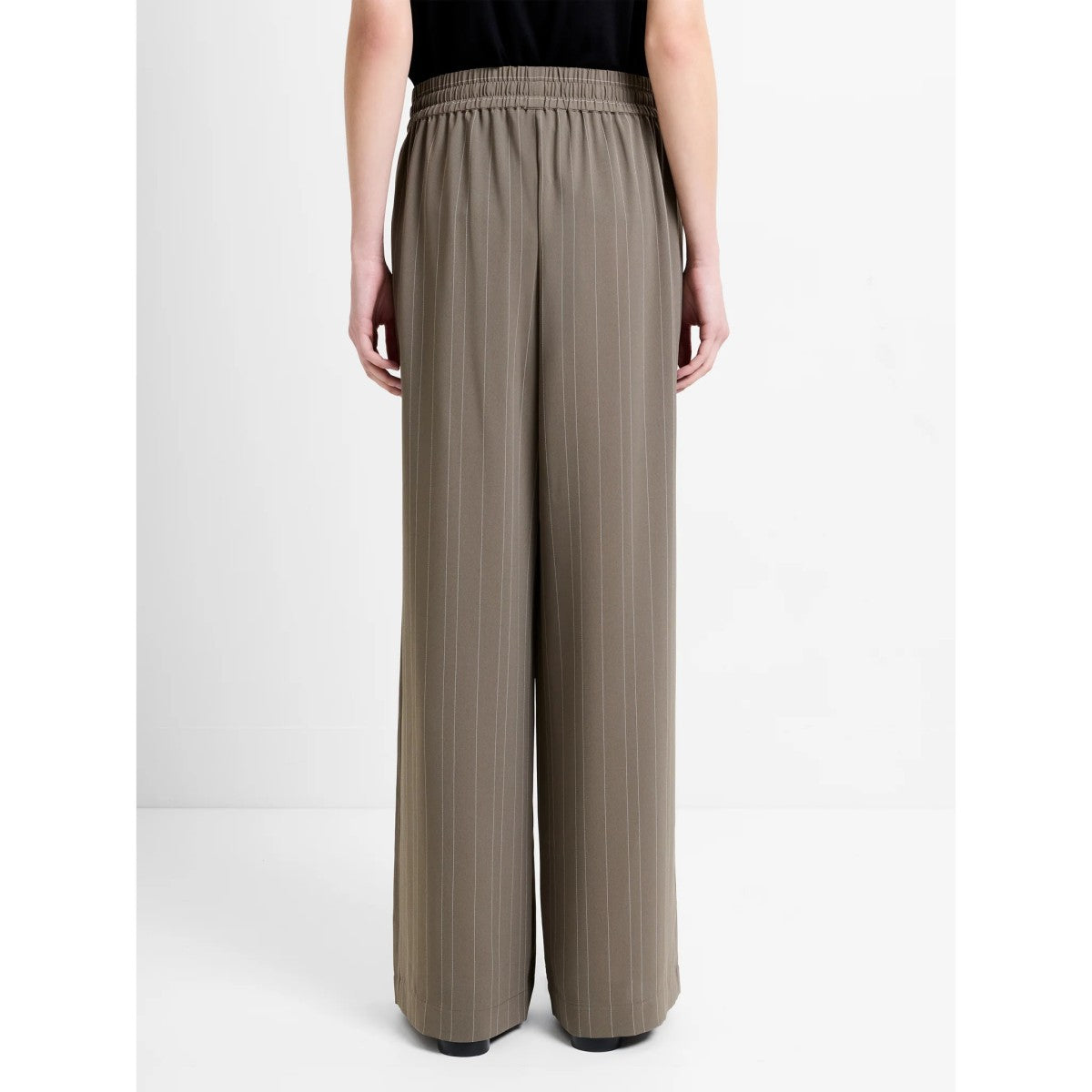 French Connection Erma Pinstripe Wide Leg Trouser In Vintage Khaki/White