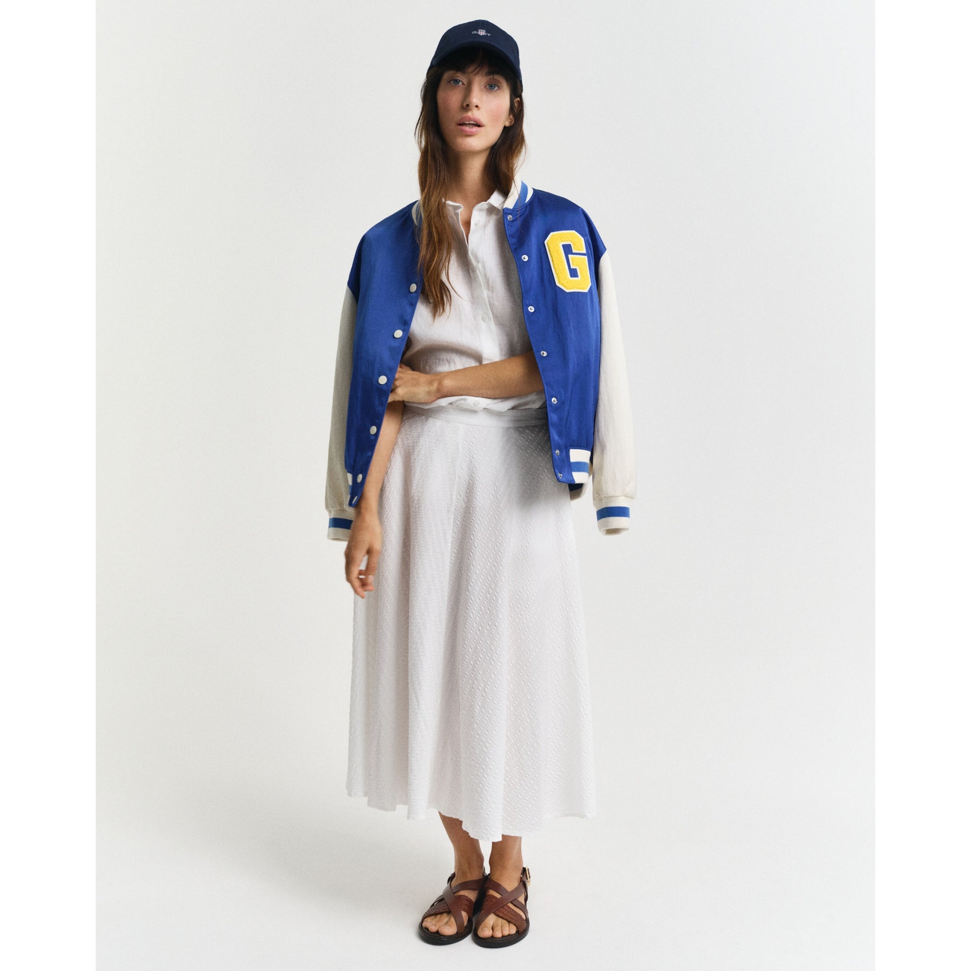 GANT Tonal Striped Seersucker Skirt in White 4400182