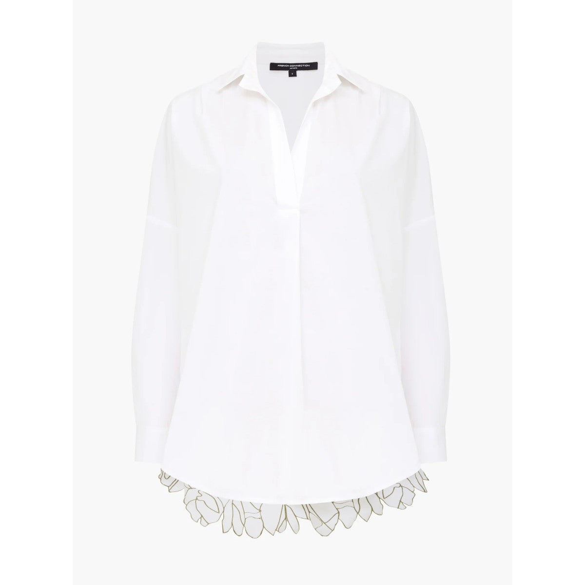 French Connection Lotta Alexis Floral Cutwork Back Popover Shirt In Linen White/Khaki