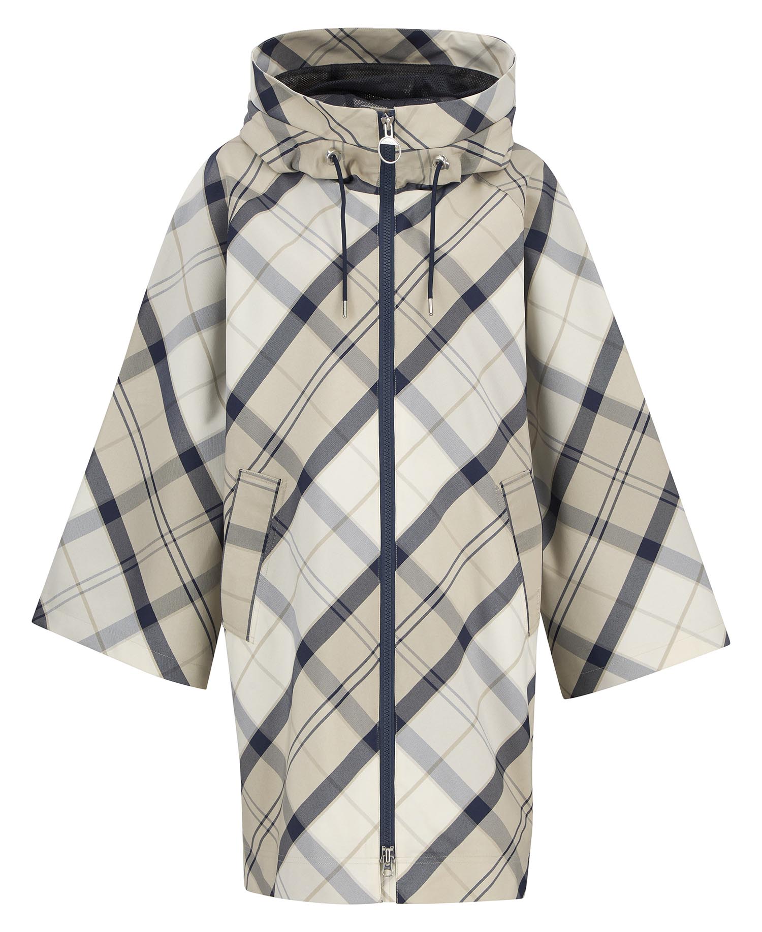 Barbour Kinsale Tartan Showerproof Cape In Dress Navy Tartan