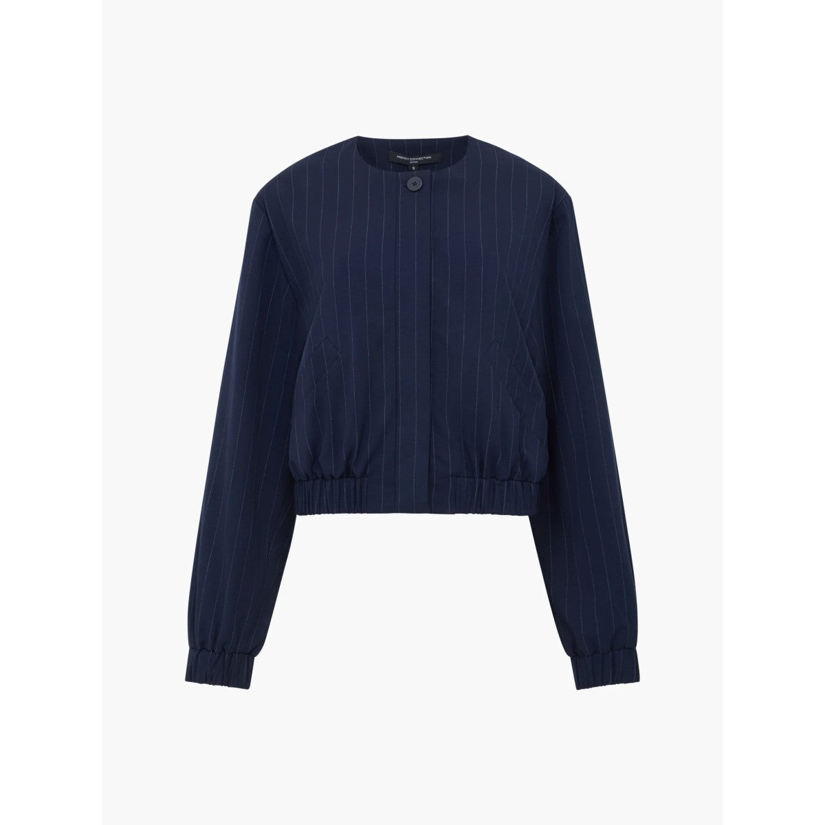 French Connection Alia Pinstripe Bomber Jacket In Navy/Linen White