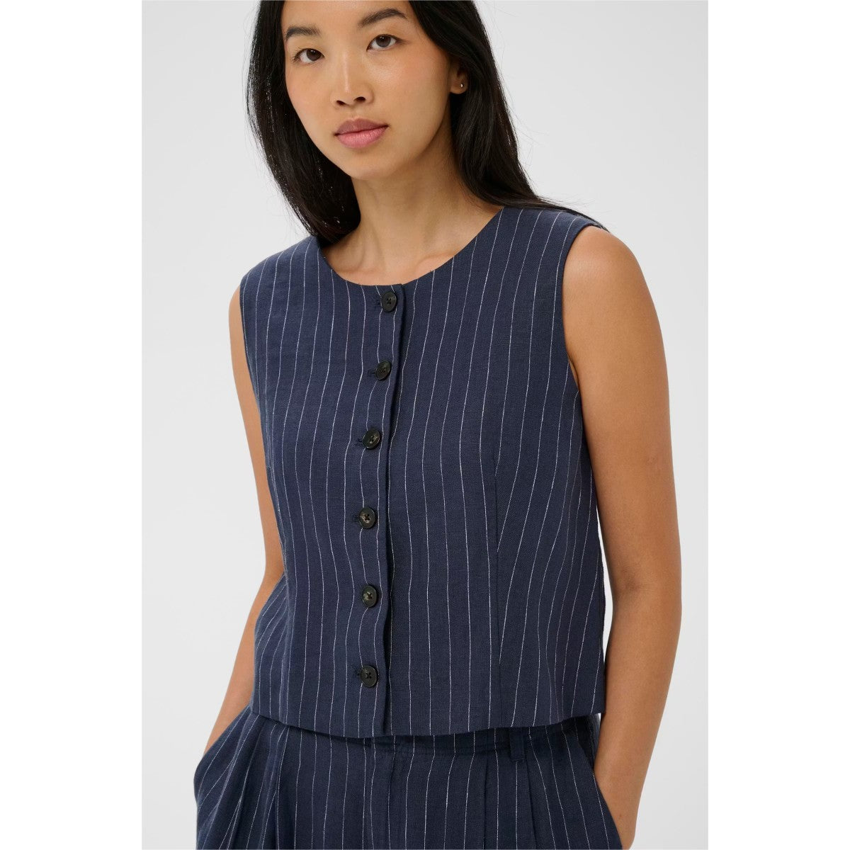 Part Two Azania Waistcoat In Blue Nights Pinstripe